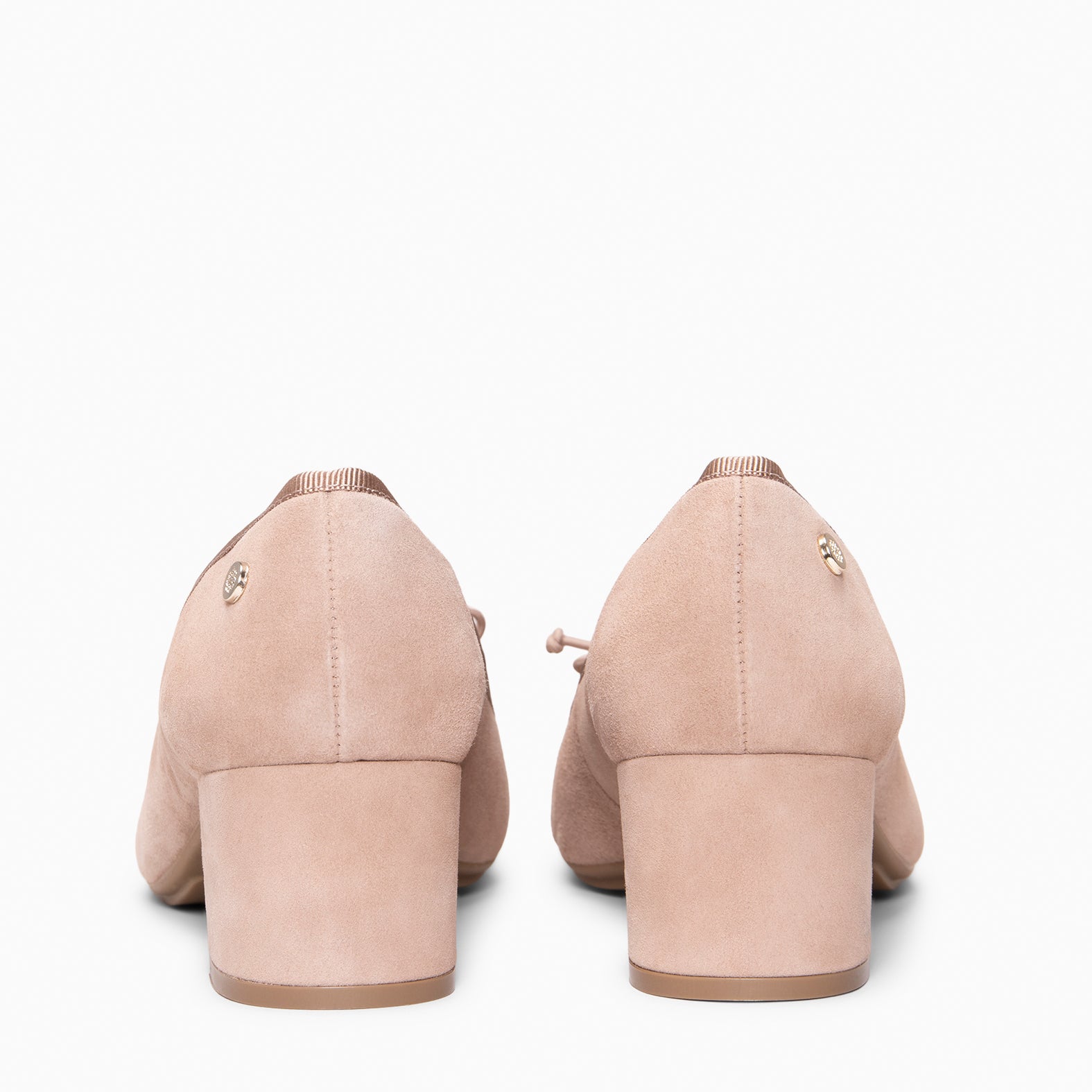 KIRIÉ - Ballerines à talon carré en daim ROSÉ