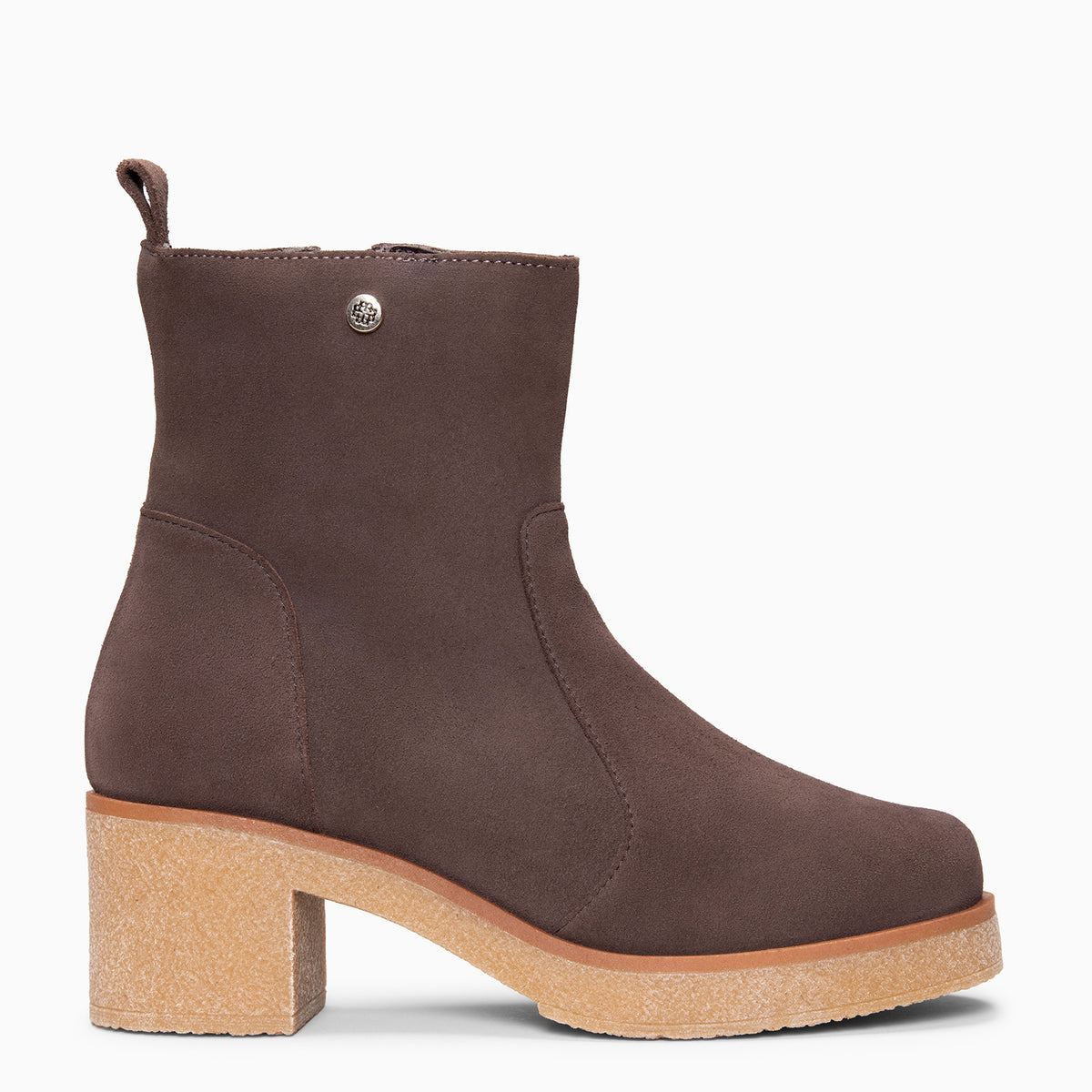 PETRA - BROWN Water repellent leather ankle boots with heel