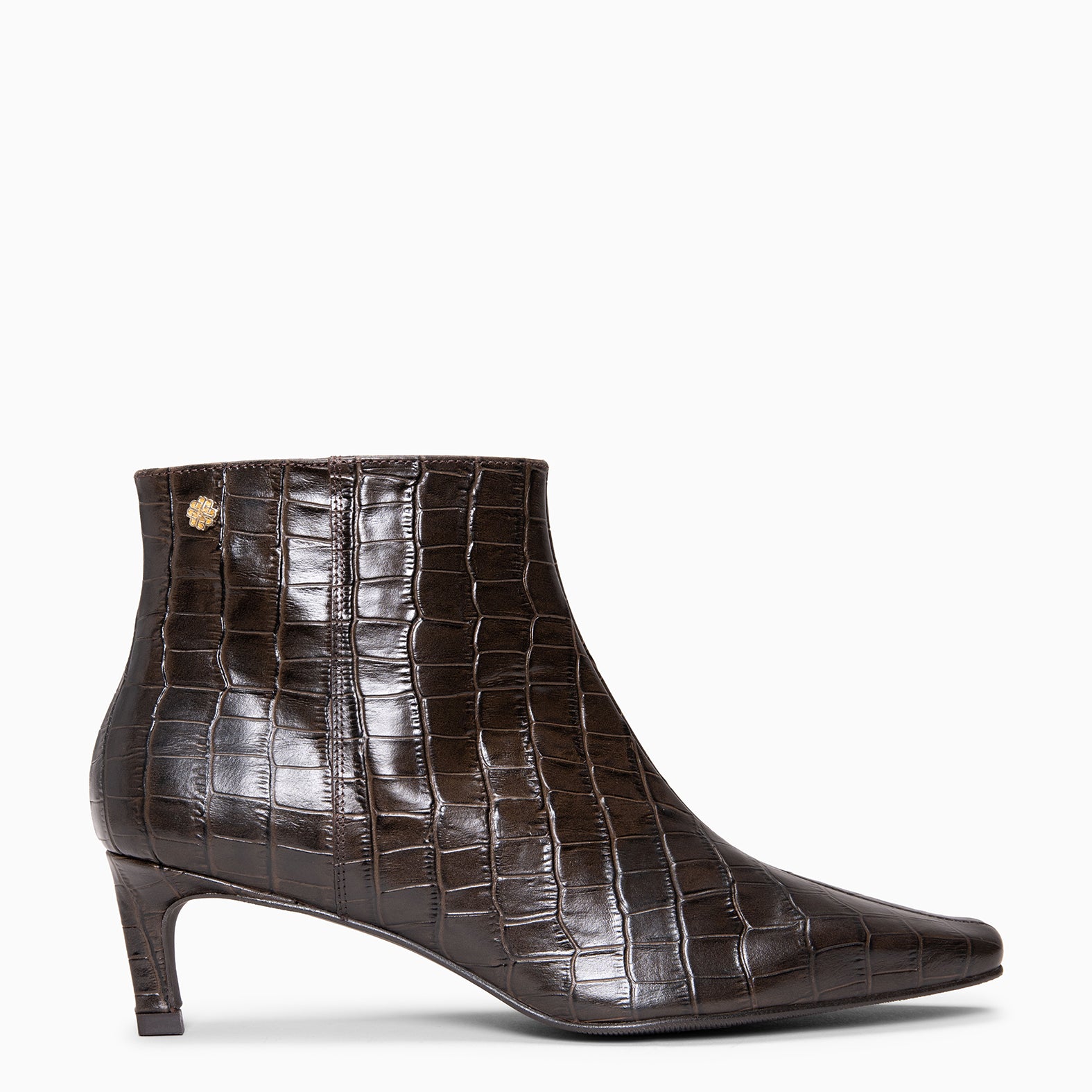 DUNDY - BROWN Leather slim heel ankle boots