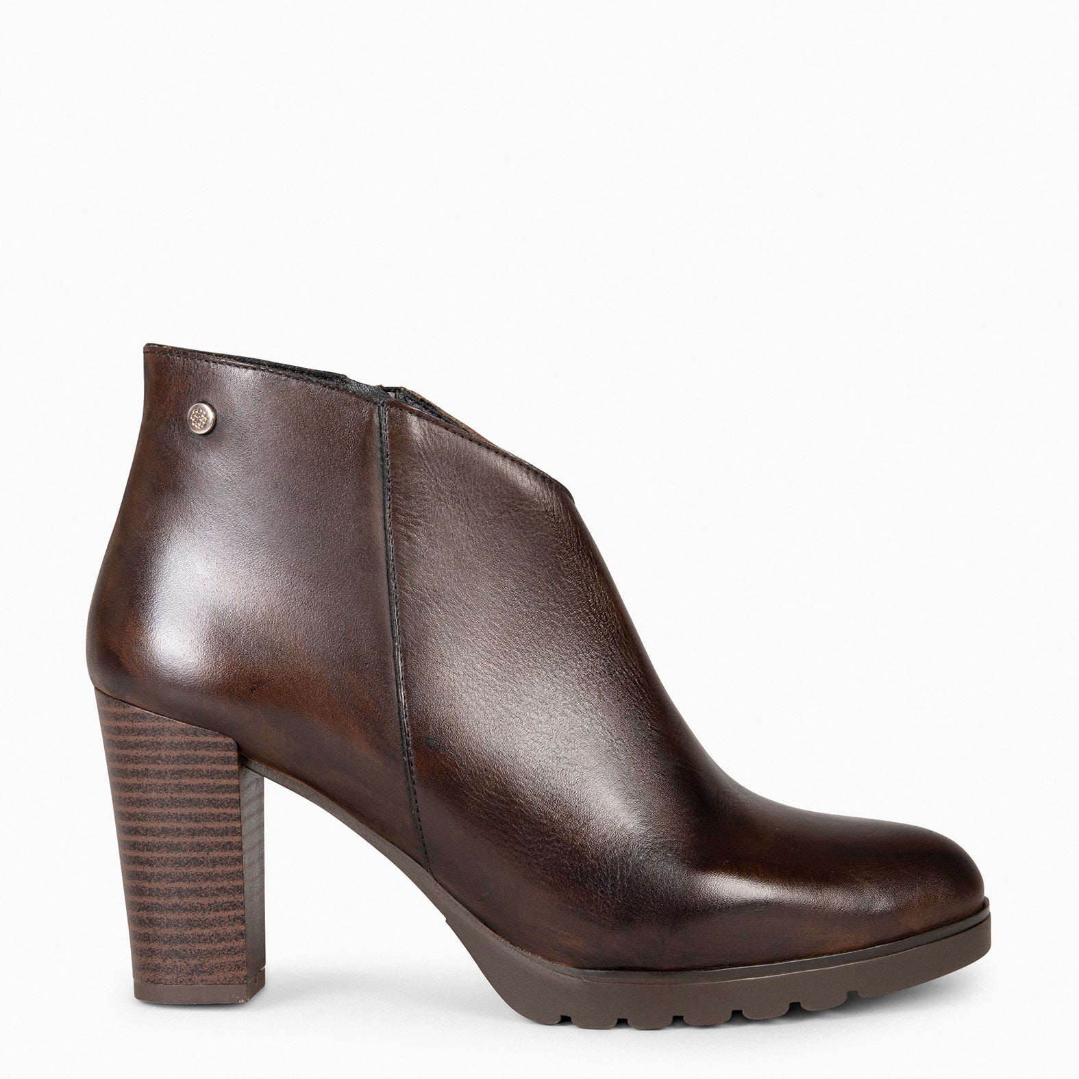 CLASSIC - Botines de tacón de piel MARRON