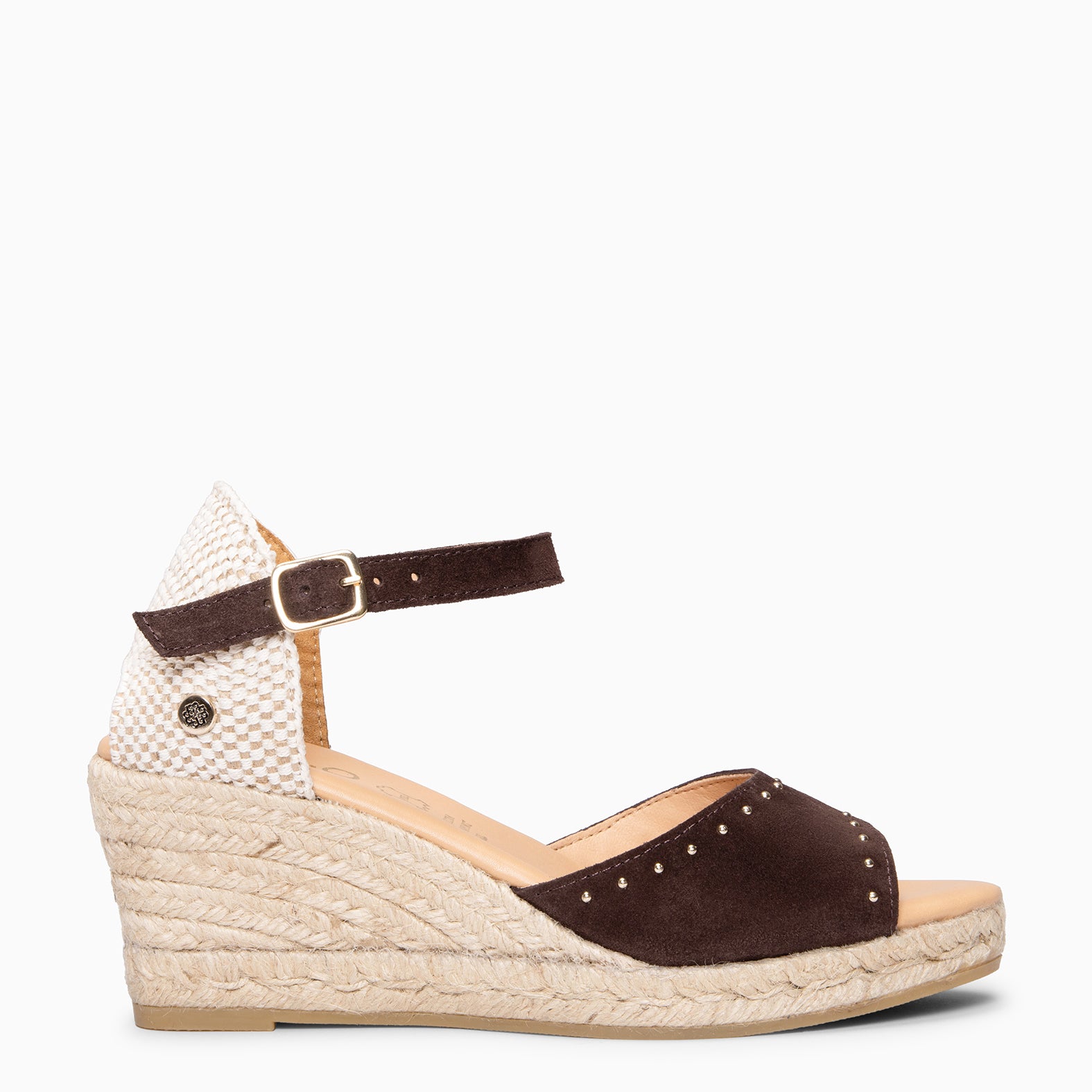 SAONA - Cuñas de esparto peep toe MARRON