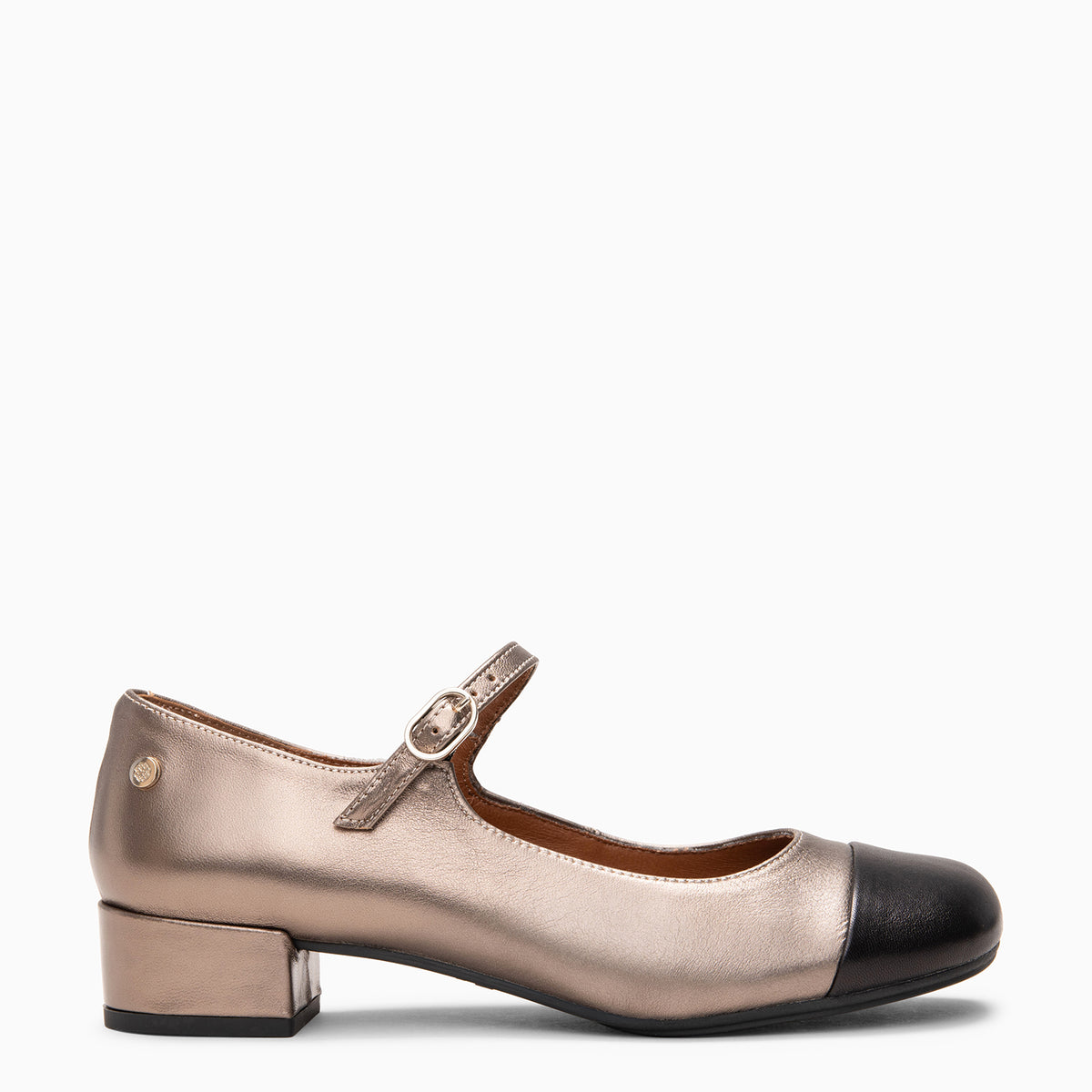 FLORA - METALIC Mary Jane with bicolor leather heel