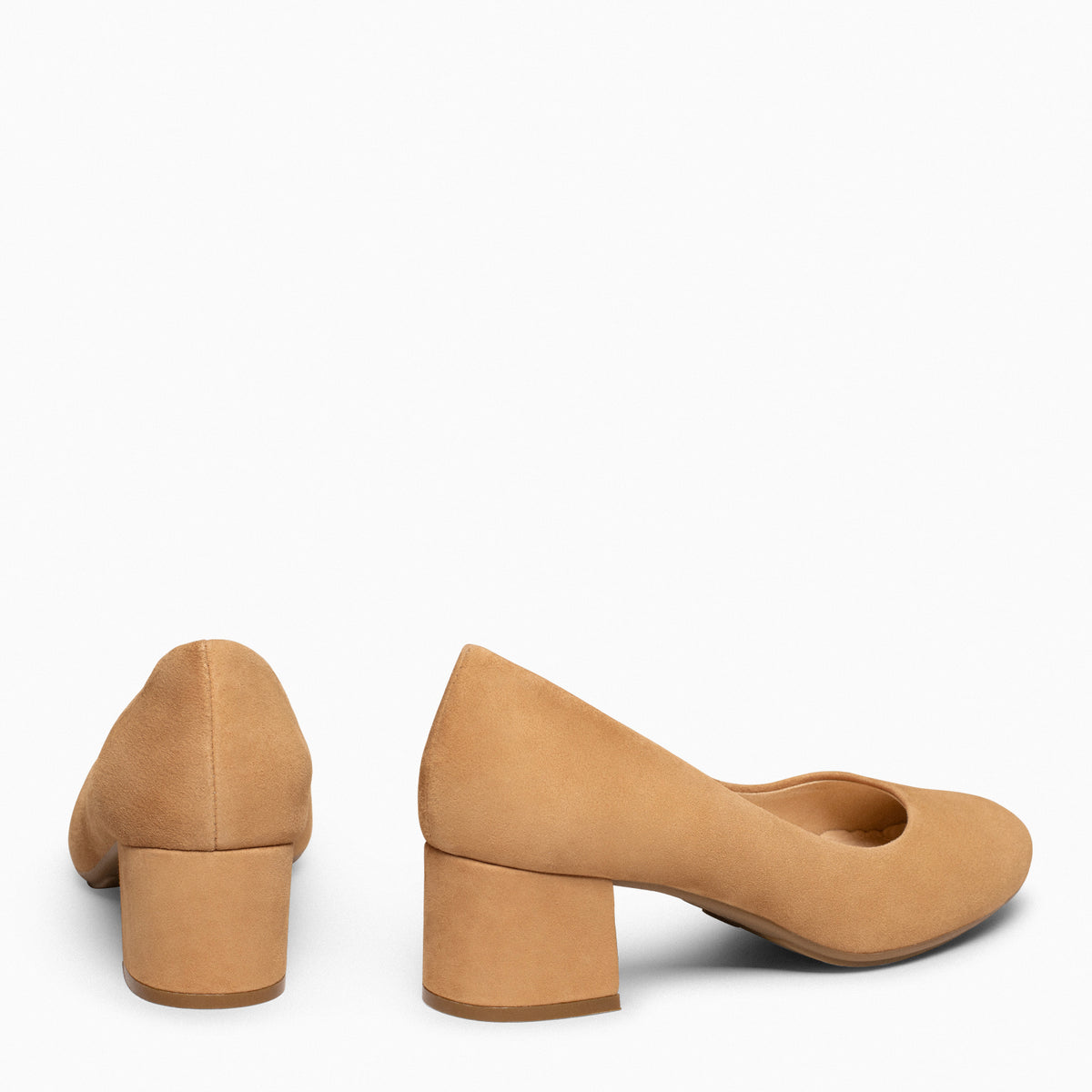 URBAN REDONDO – Zapatos de tacón bajo de ante CAMEL