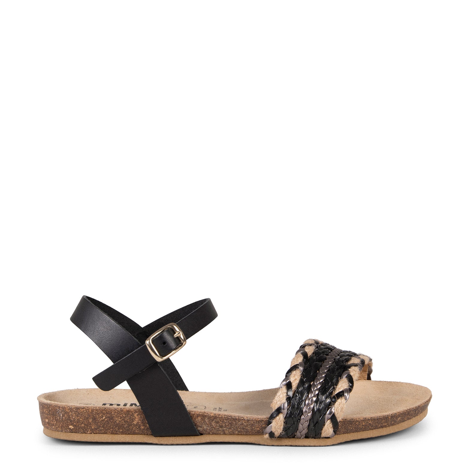 GARDENIA - Sandalia BIO de tira Multimaterial NEGRO