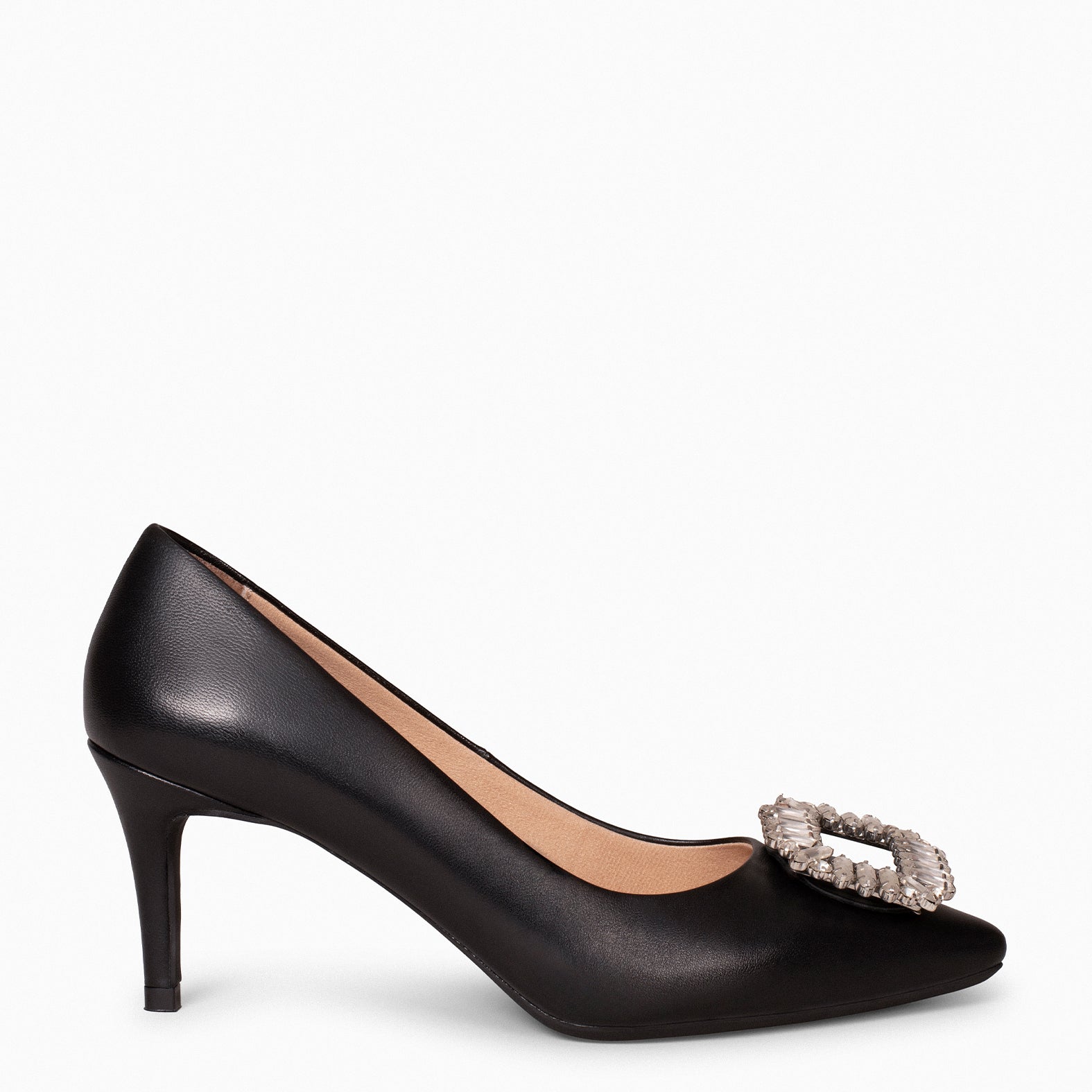 ELLA – BLACK stiletto heels with brooch
