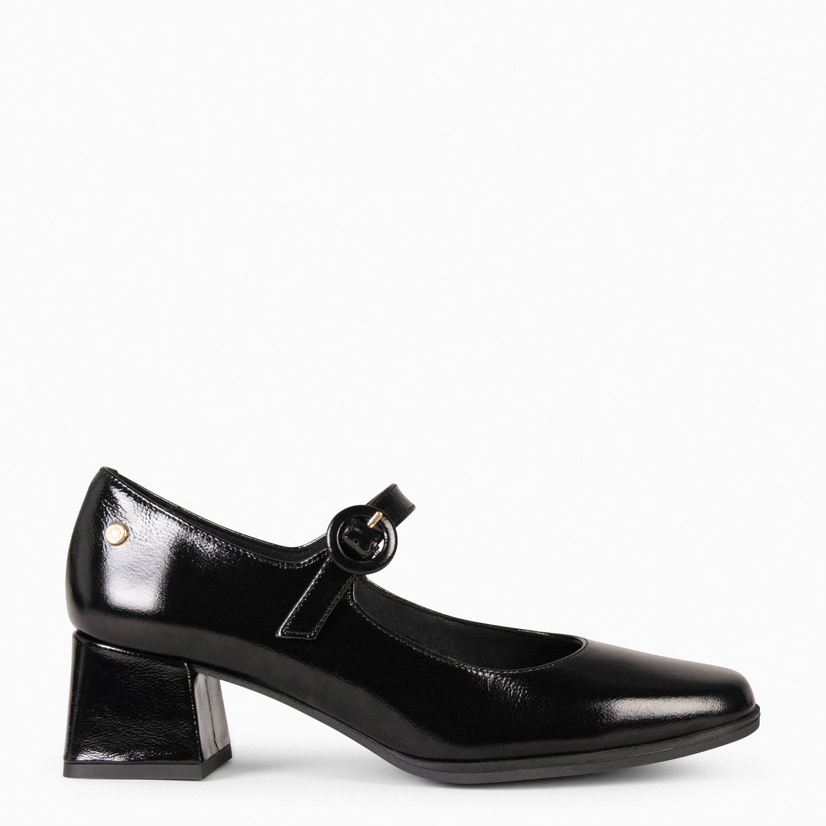 AGATA – BLACK Mary-Janes with strap and square heel
