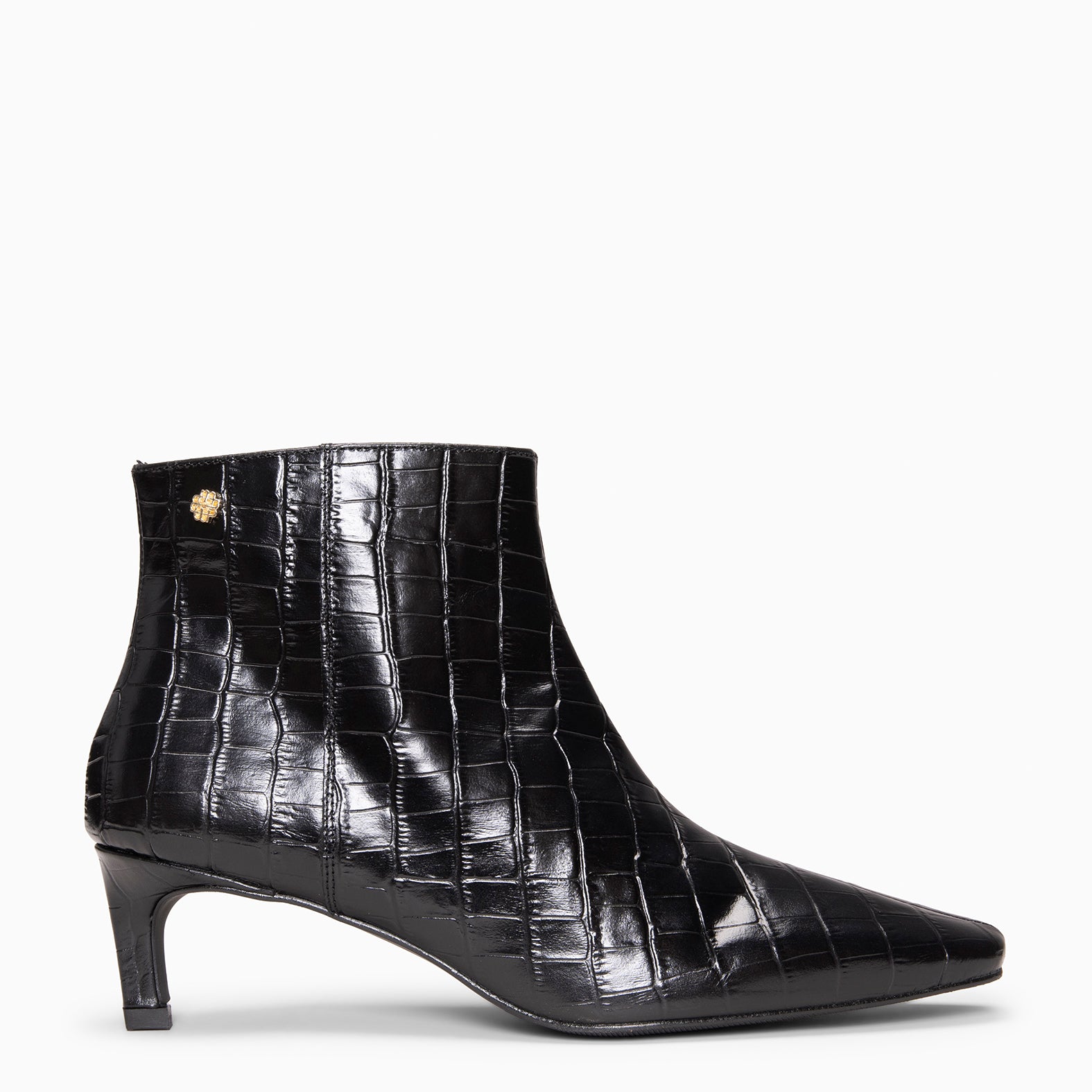 DUNDY - BLACK Leather slim heel ankle boots