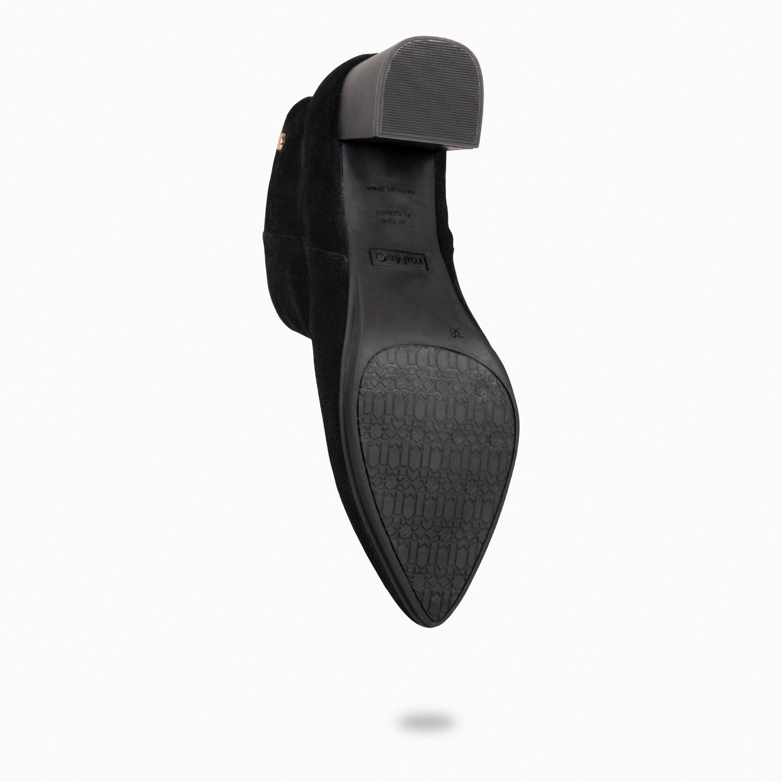 CITY - Botines de tacón ancho y punta fina de serraje NEGRO - miMaO ®