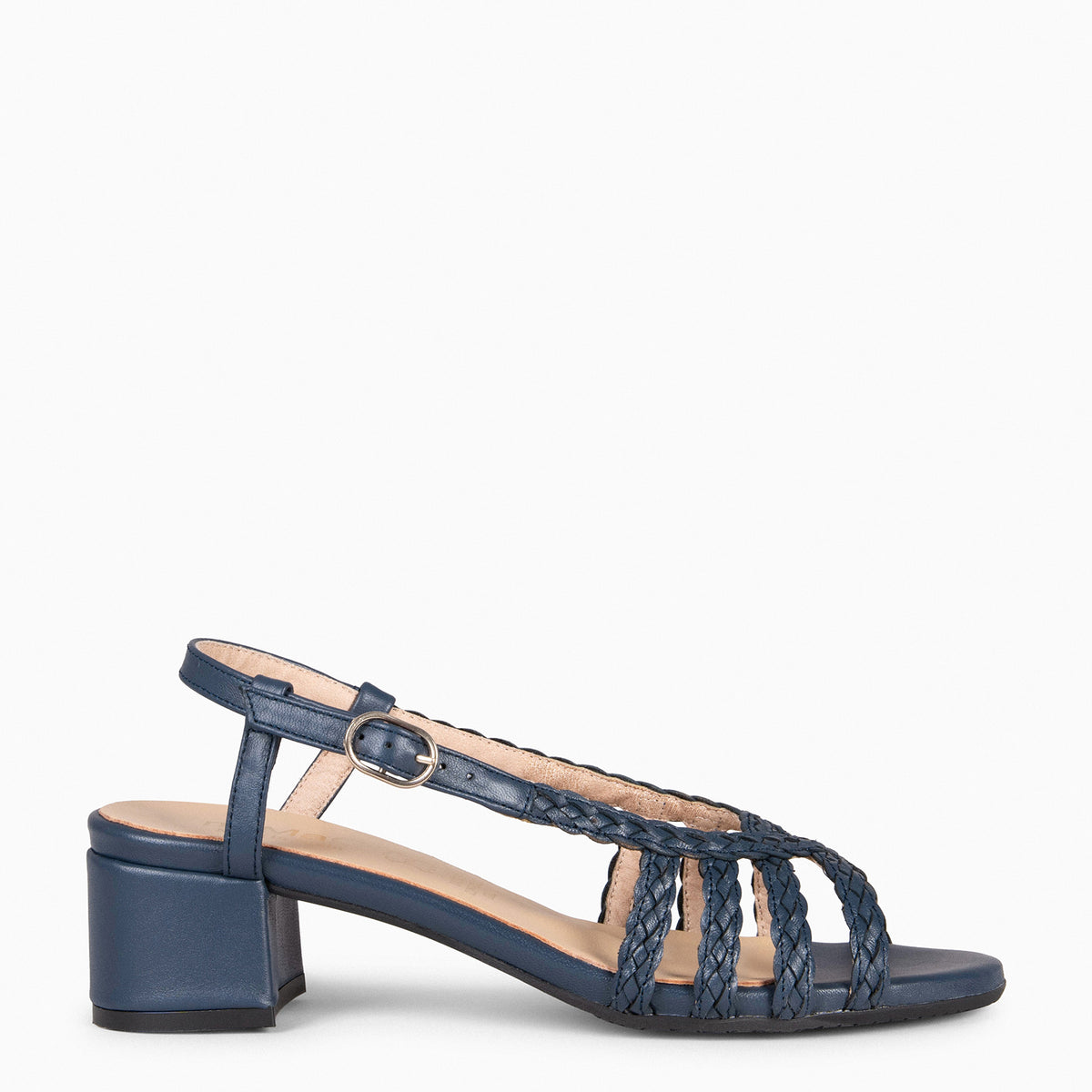 LINA – Slingbacks ouverts en cuir tressé BLEU NUIT
