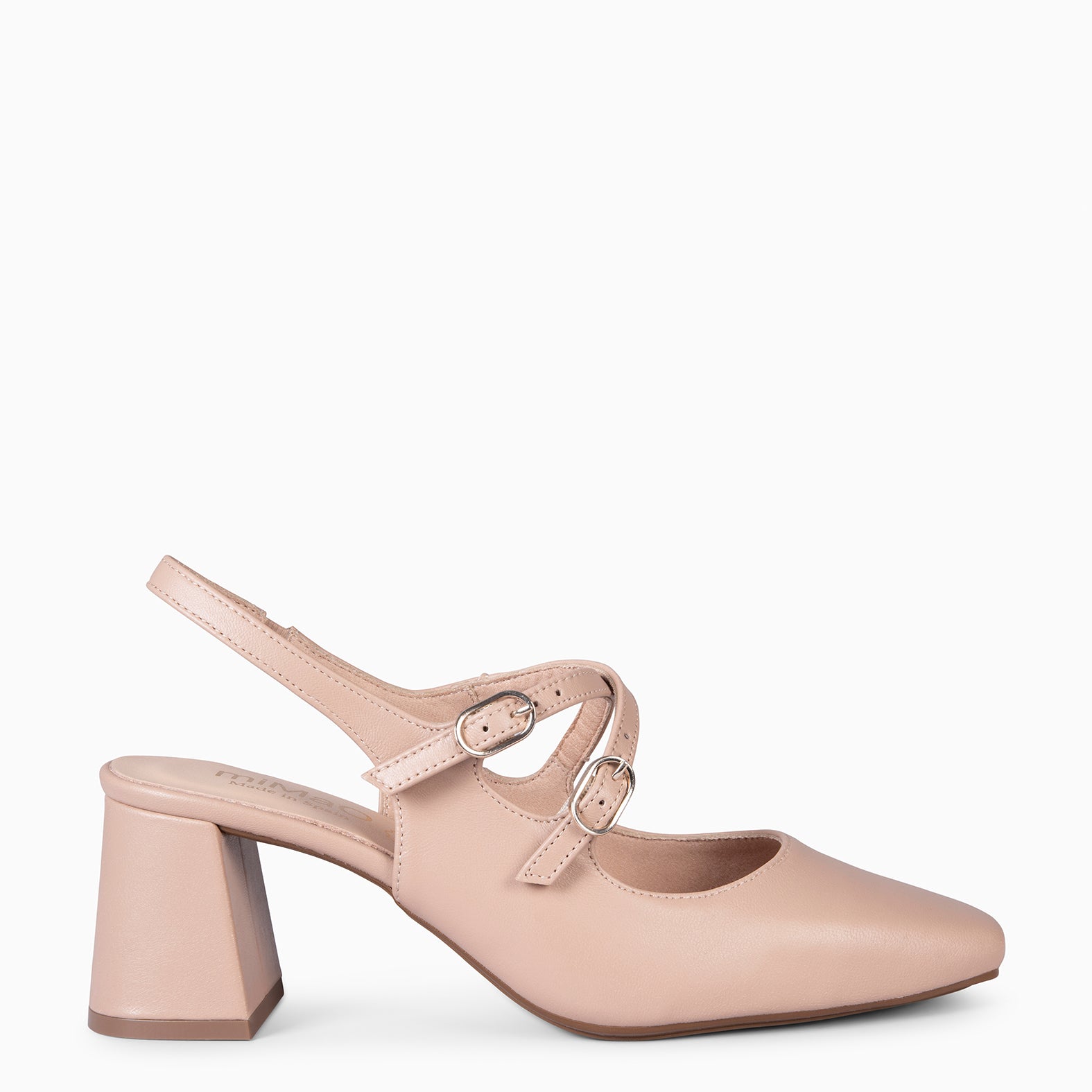 NAMIBIA - NUDE WIDE HEEL SLING-BACK SHOES