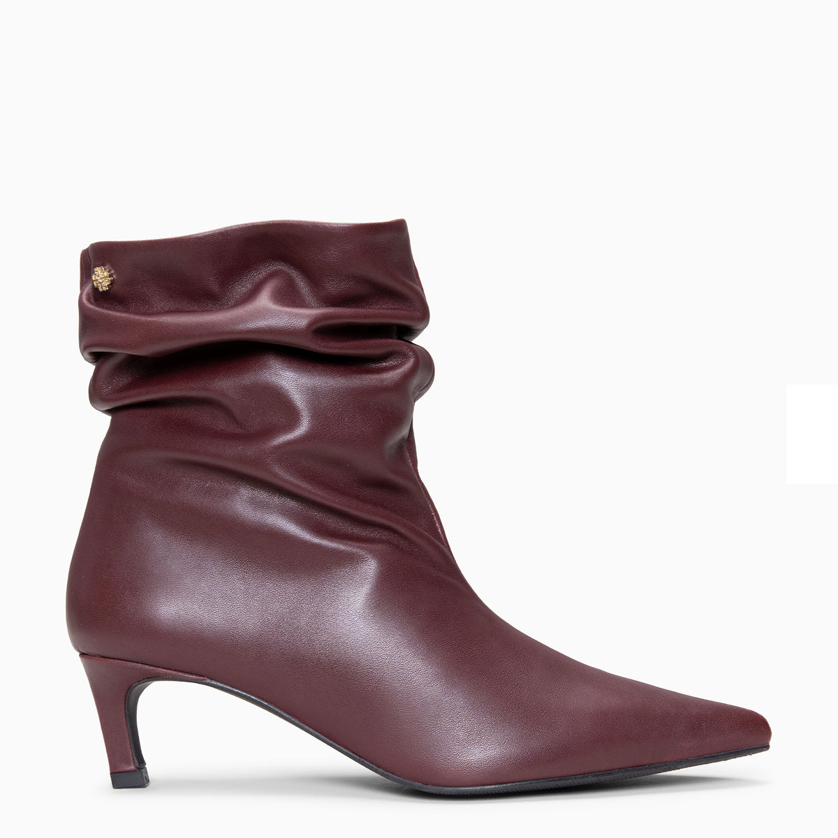 EMMA - Bottines plissées à talon fin et bout pointu en cuir BORDEAUX