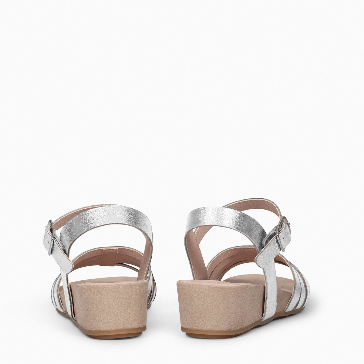 MESINA - Sandalias de cuña y tiras metalizadas PLATA