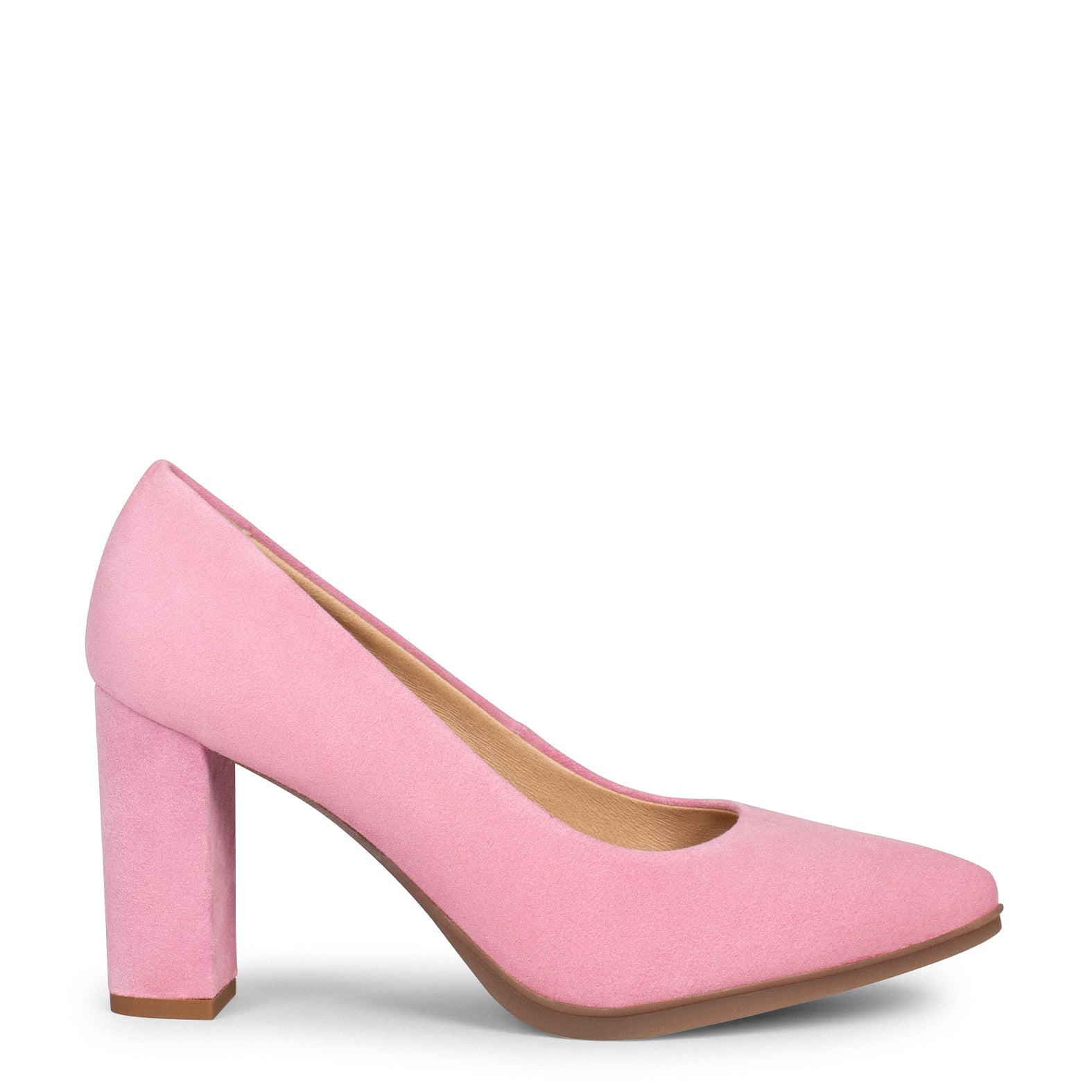 Zapatos de tacón alto de ante rosa chicle para mujer, ideales para eventos y uso diario, con tacón ancho y estable.