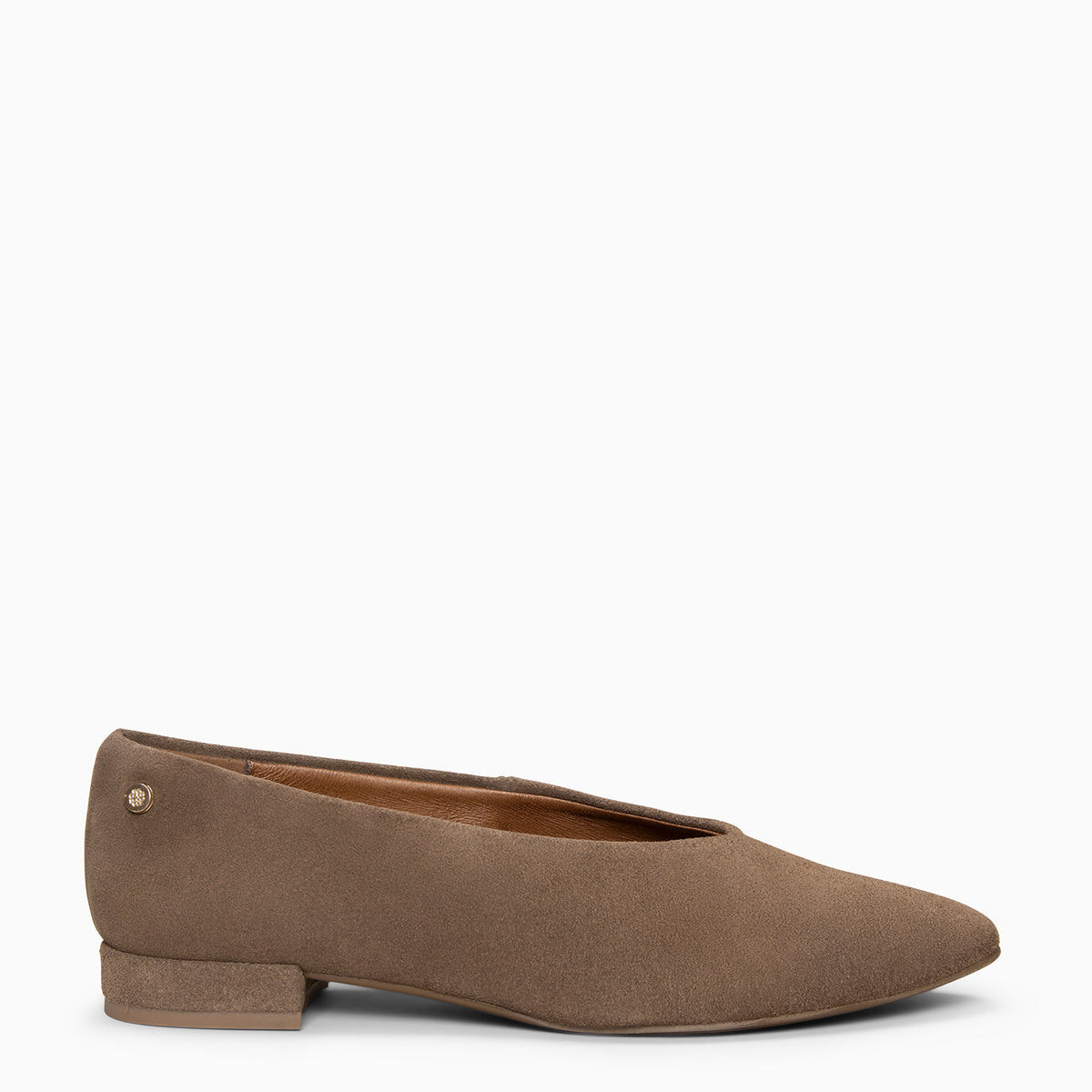 URBAN LACY - Bailarina con tacón bajo en piel de serraje TAUPE - miMaO ®