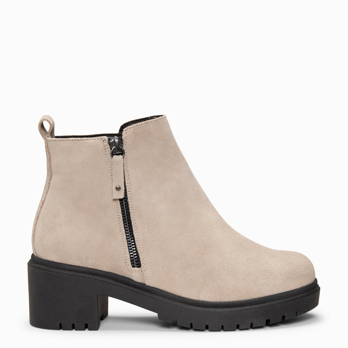 POP - BEIGE Waterafstotende leren enkellaarsjes