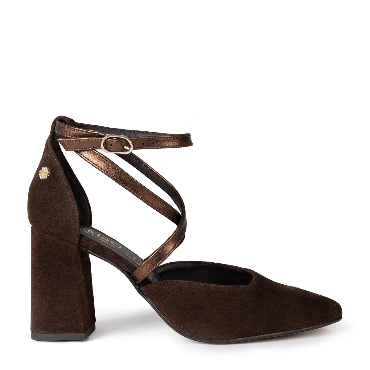 ARIEL - Zapato de tacón ancho METAL MARRON