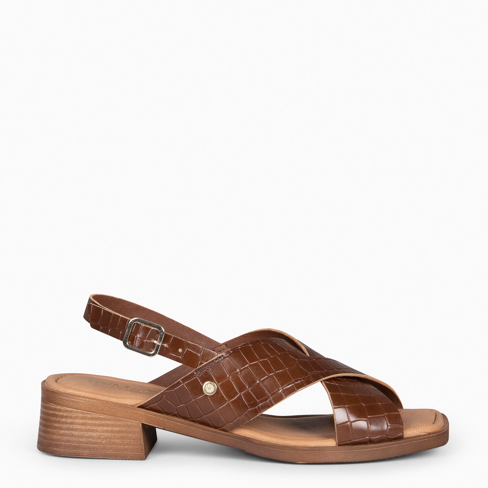 BETANIA - Sandalias planas de piel grabado coco MARRÓN - miMaO ®