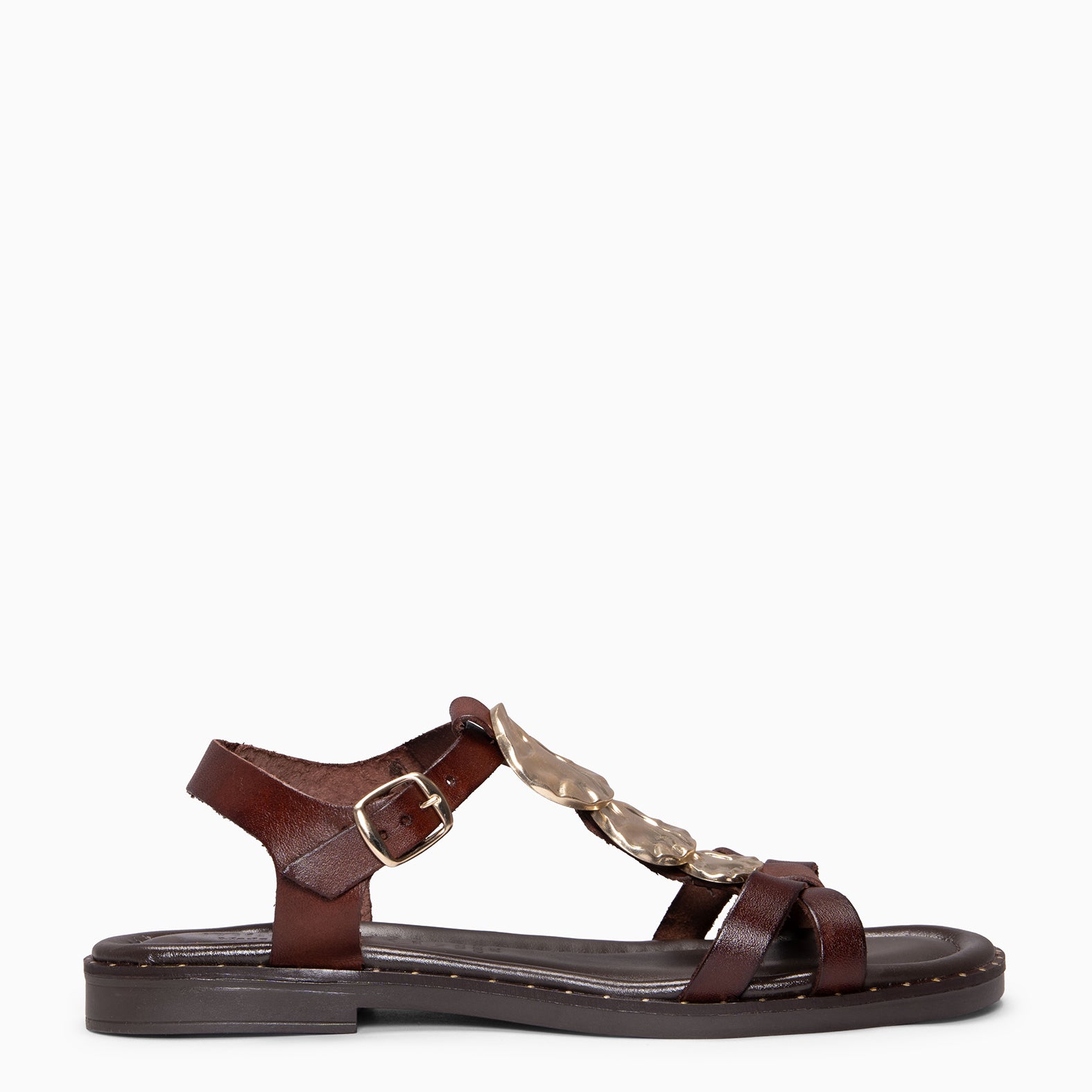 THALIA - Sandalias de piel planas MARRÓN