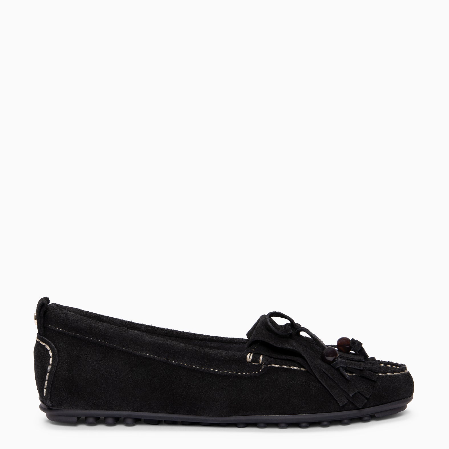 HABANA - Mocasines planos de ante con flecos y borlas NEGRO