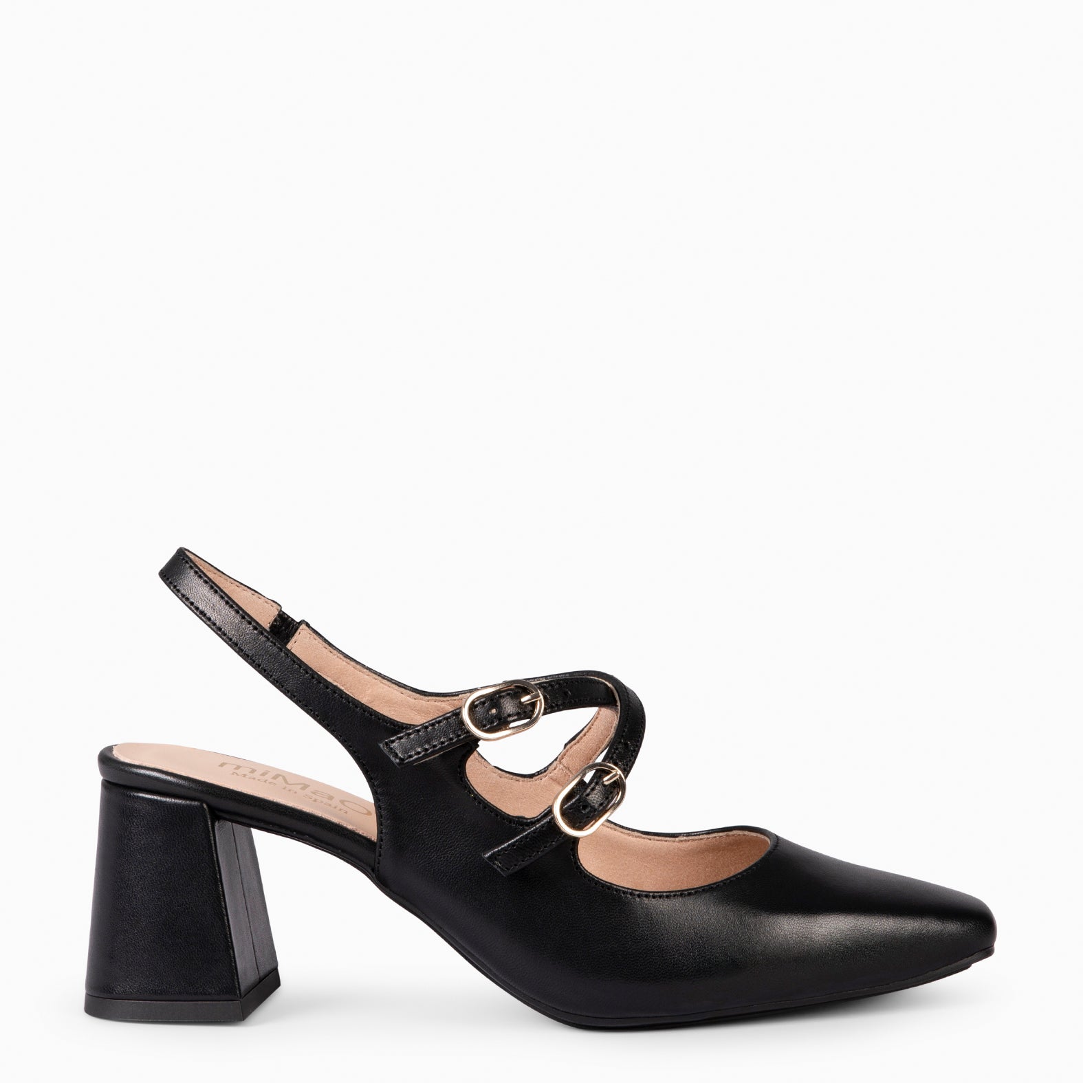NAMIBIA - ZAPATOS DE MUJER DESTALONADOS DE TACÓN ANCHO NEGRO - miMaO ®