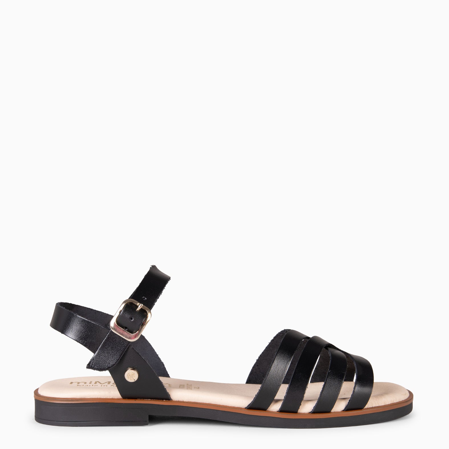 BELISA - Sandalia plana de piel de vaquetilla en NEGRO - miMaO ®