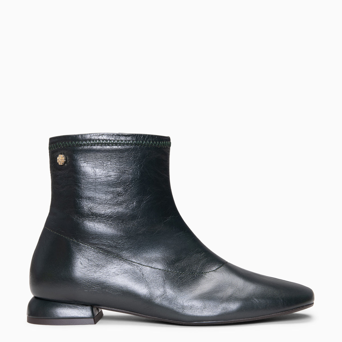 WENDY - Botines de piel con tacón bajo VERDE