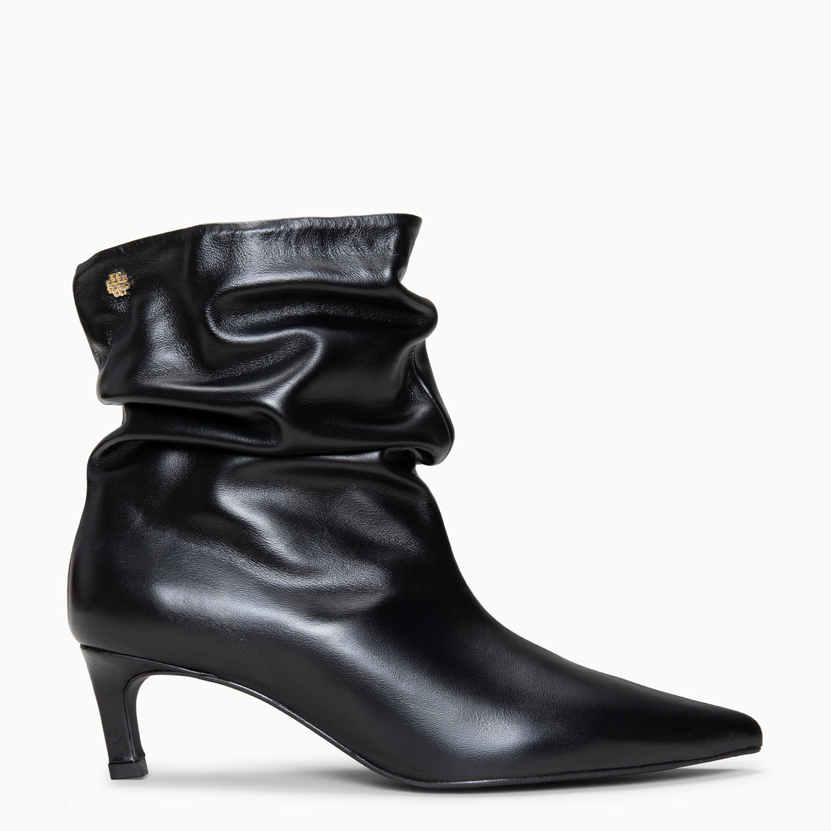 EMMA - Bottines plissées à talon fin et bout pointu en cuir NOIR