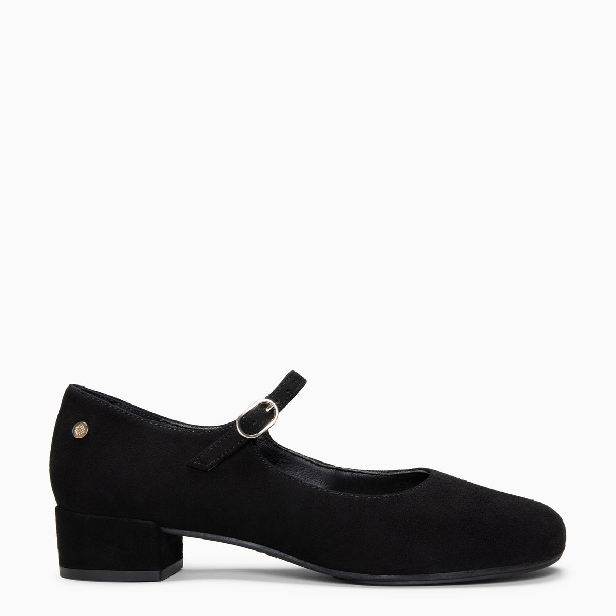 ACACIA - Mary Jane à petit talon pour pieds larges en daim NOIR