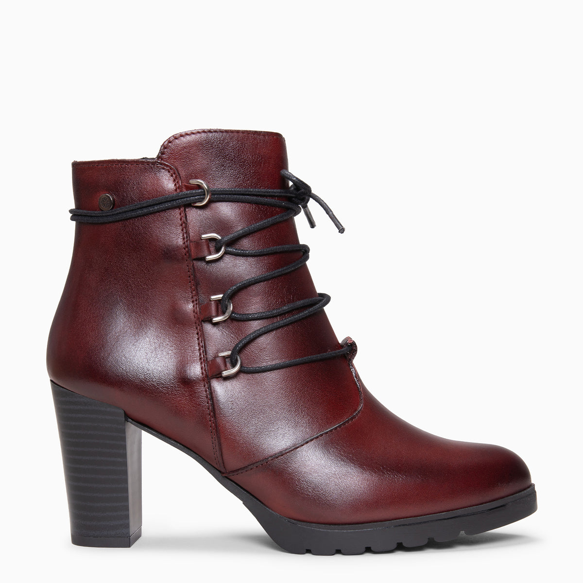 JANE - BURGUNDY Leather high-heeled ankle boots