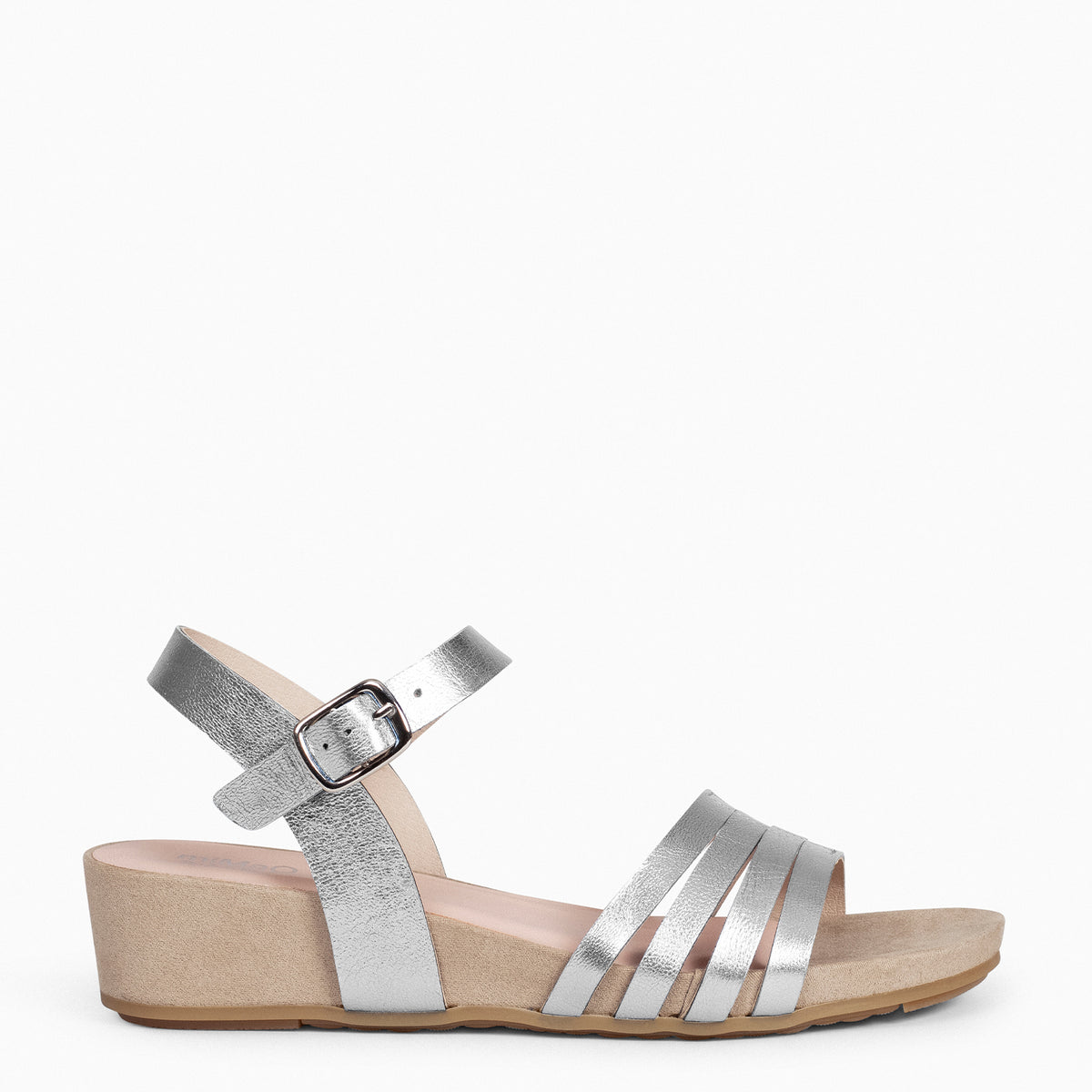 MESINA - Sandalias de cuña y tiras metalizadas PLATA