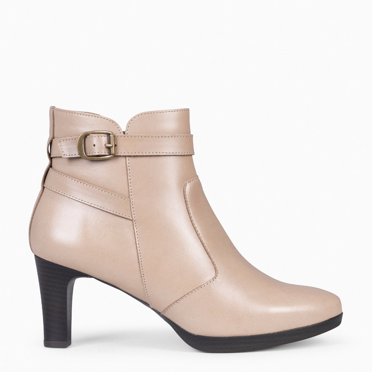 MILÁN – Botines de tacón y pulsera decorativa TAUPE