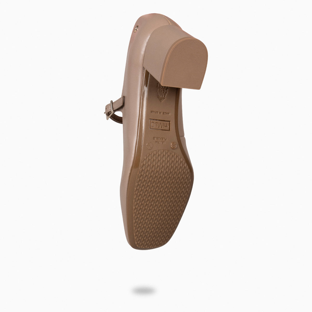BELLA - Taupe schoenen met enkelbandje en vierkante neus