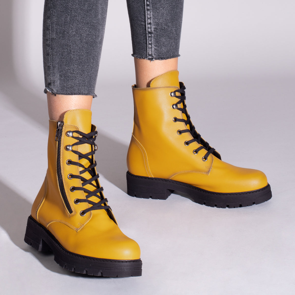 MILITAR - Botas militares de mujer AMARILLO