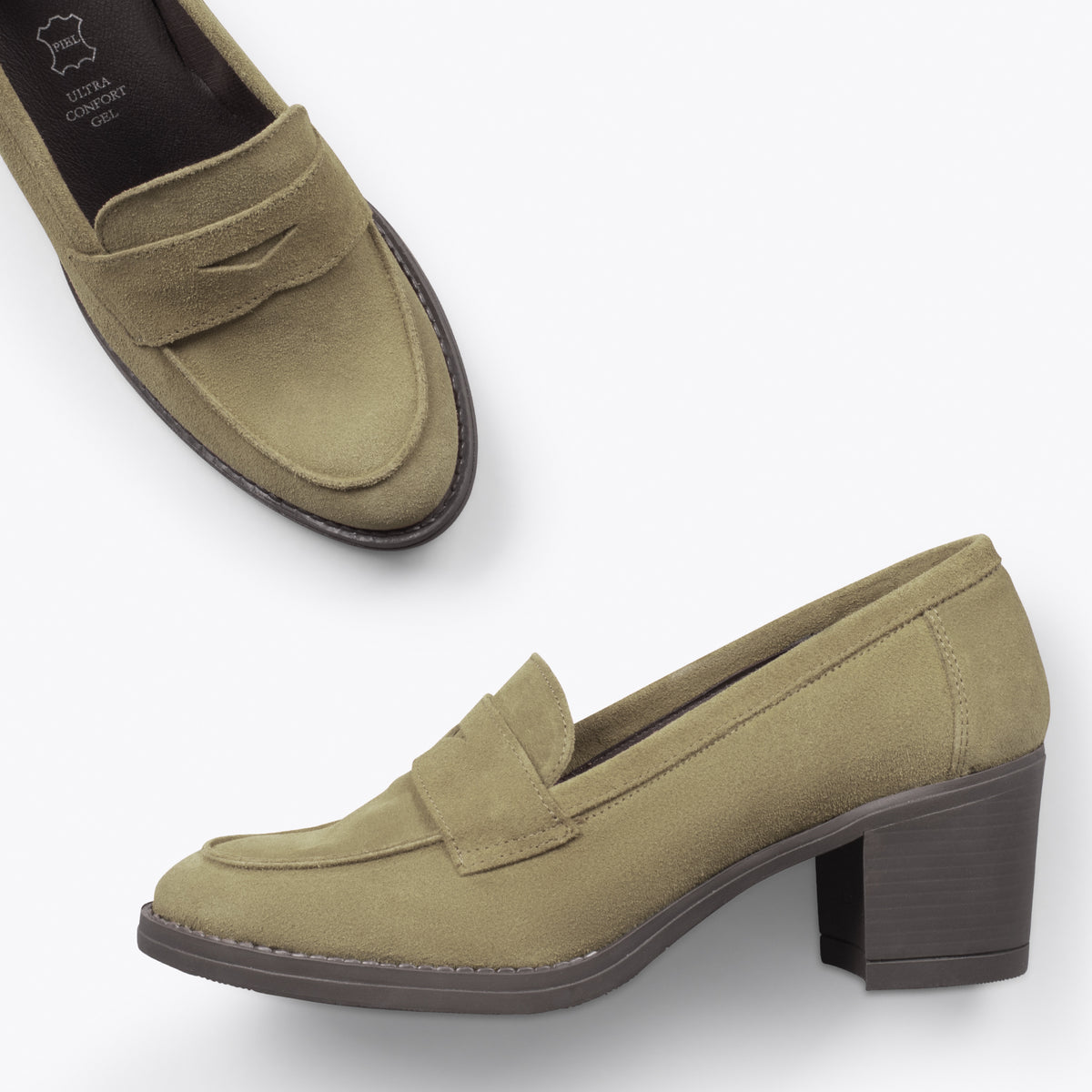 MOKKA - Mocasín de serraje con tacón VERDE