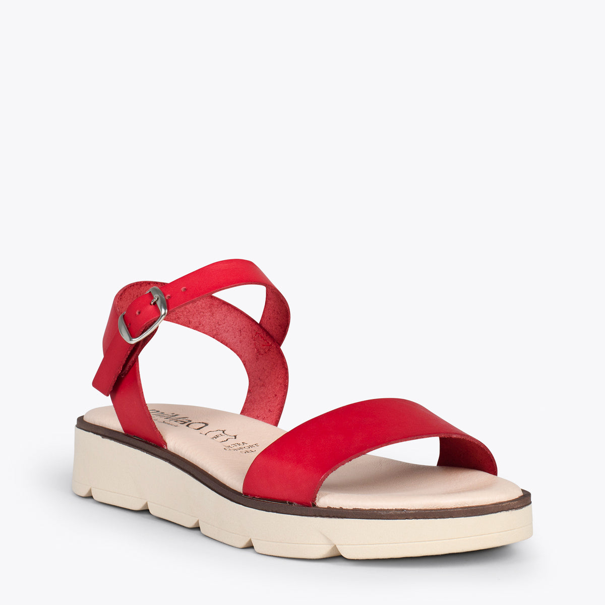 RIVER – Sandalias de piel con cuña media ROJO