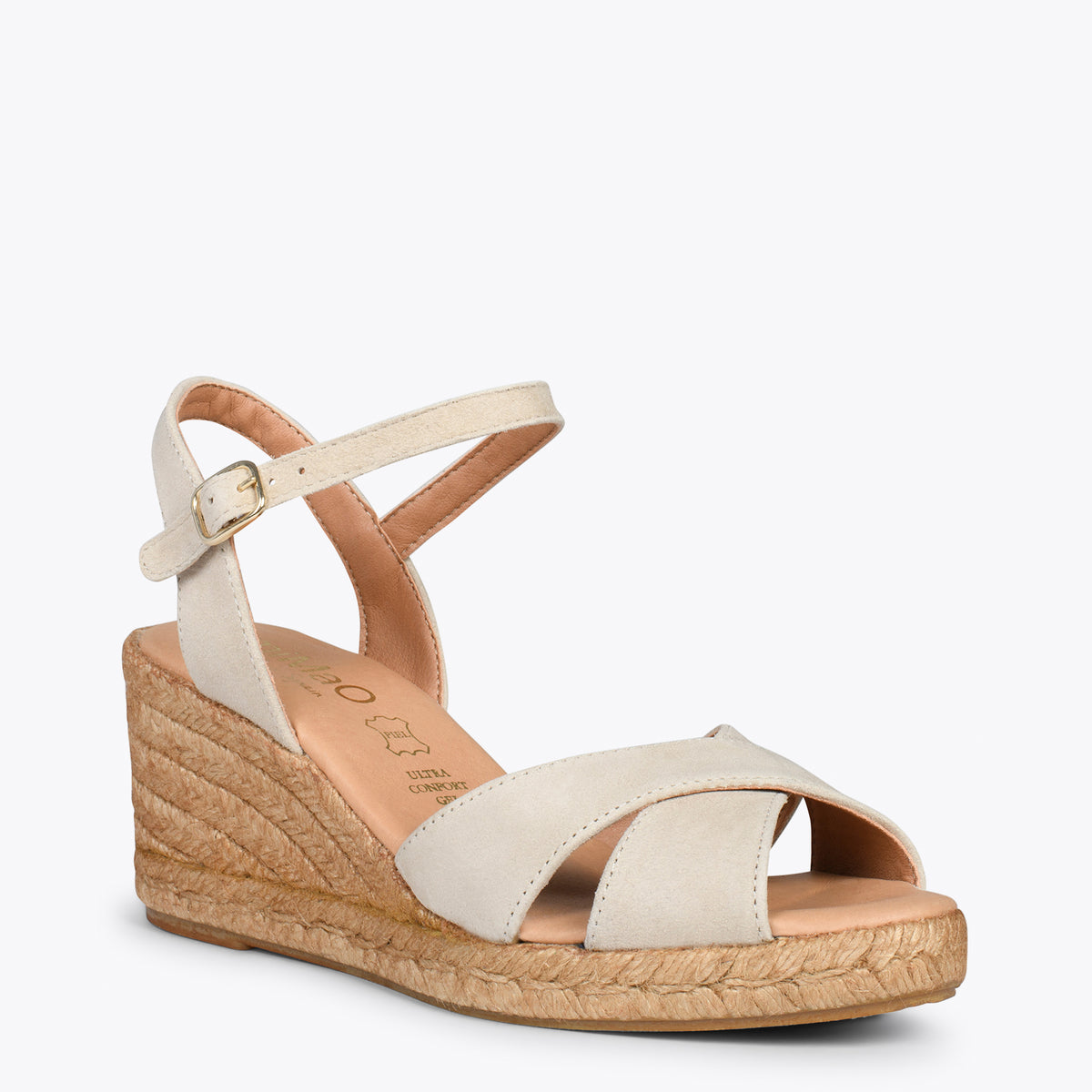 CALPE – Cuñas de esparto artesanal con tiras y hebilla BEIGE