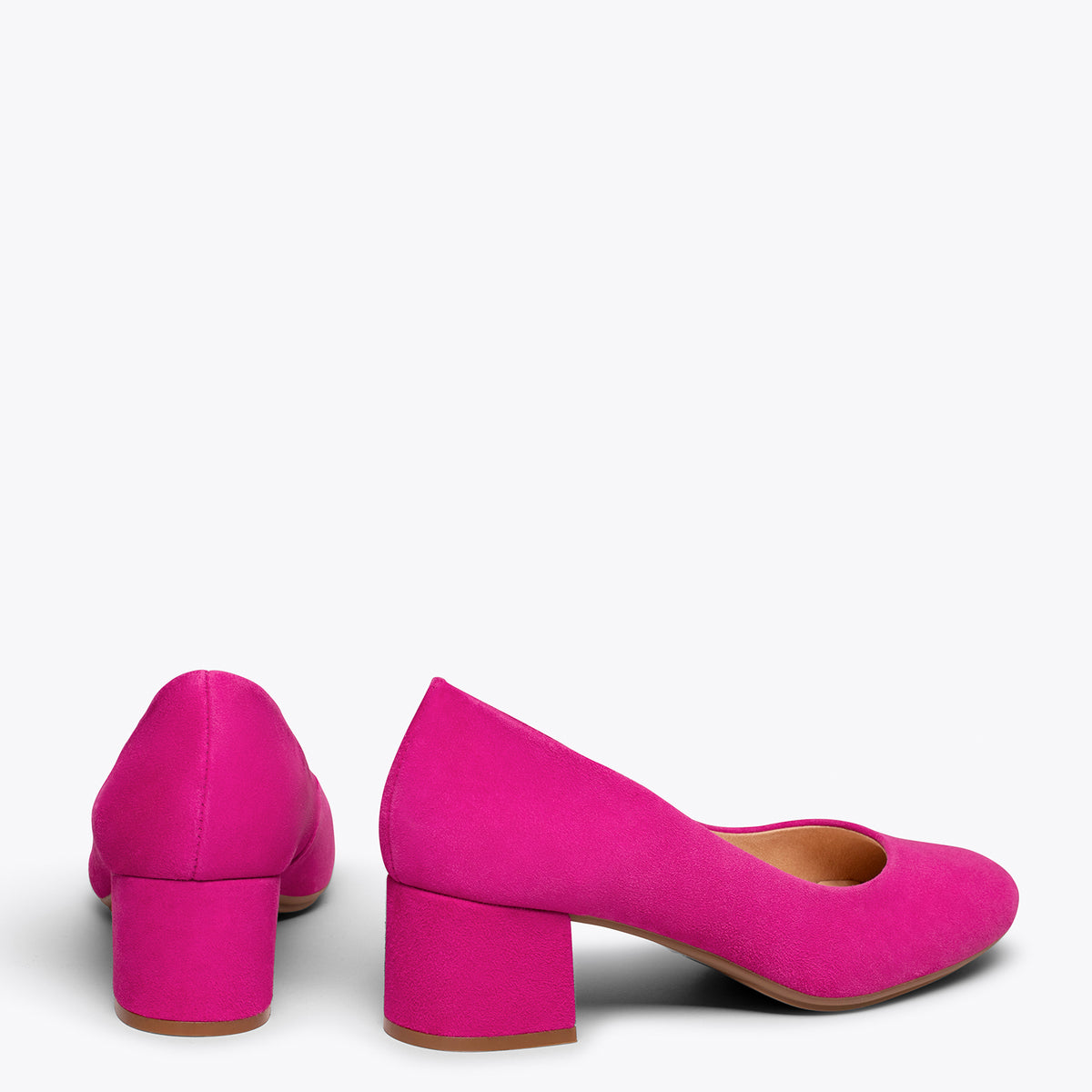 URBAN REDONDO – Zapatos de tacón bajo de ante FUCSIA