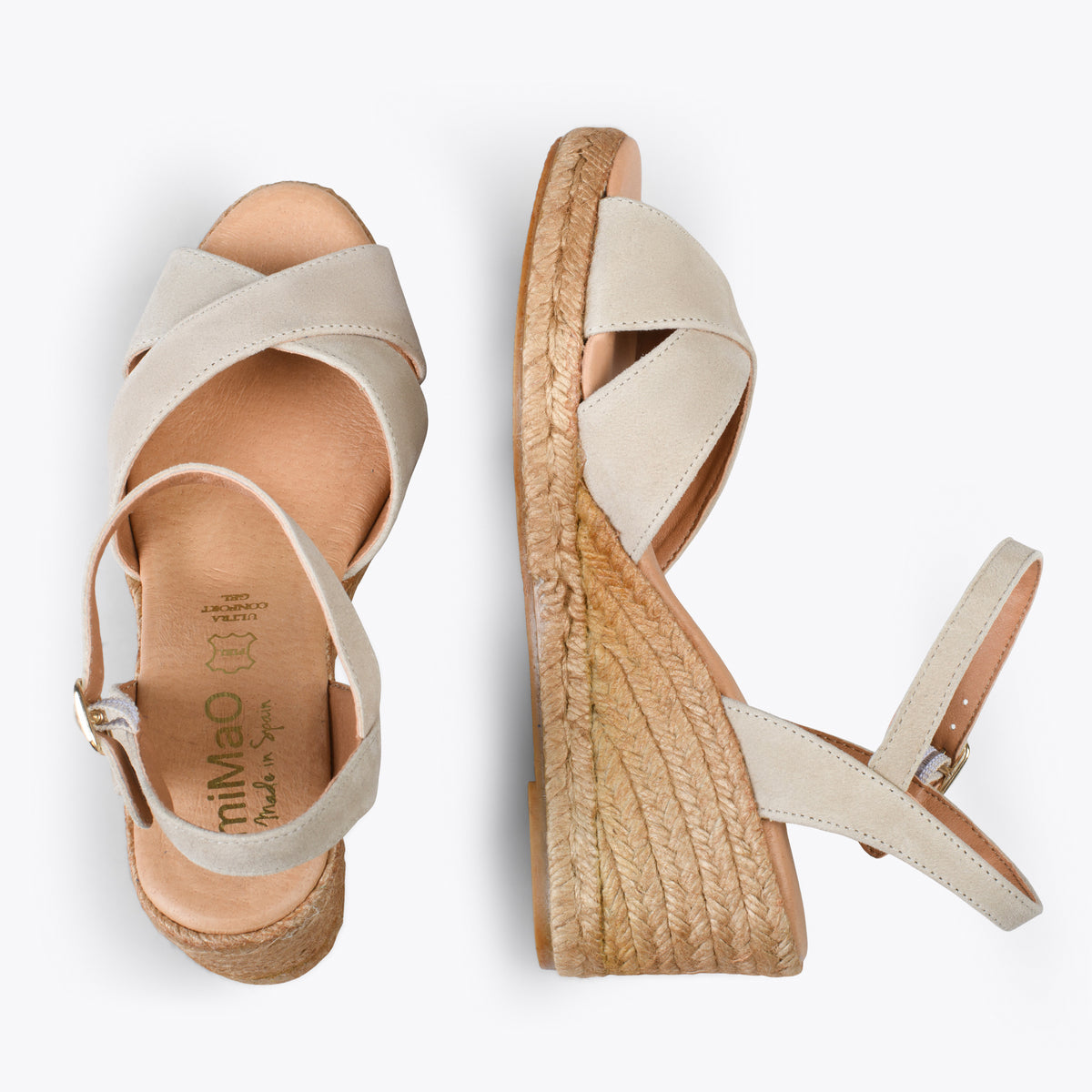 CALPE – Cuñas de esparto artesanal con tiras y hebilla BEIGE