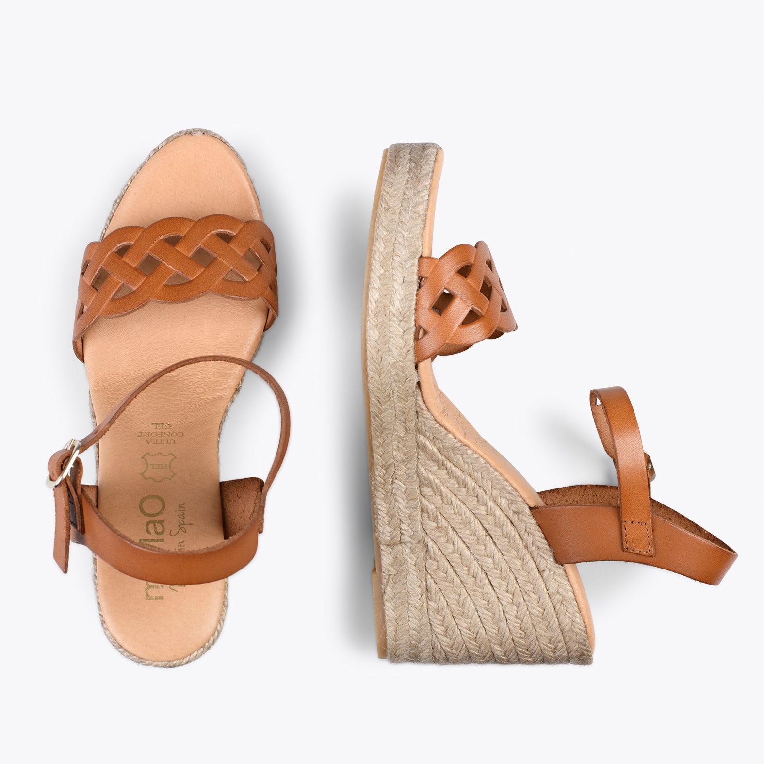 OASIS – CAMEL espadrille wedges with braided front
