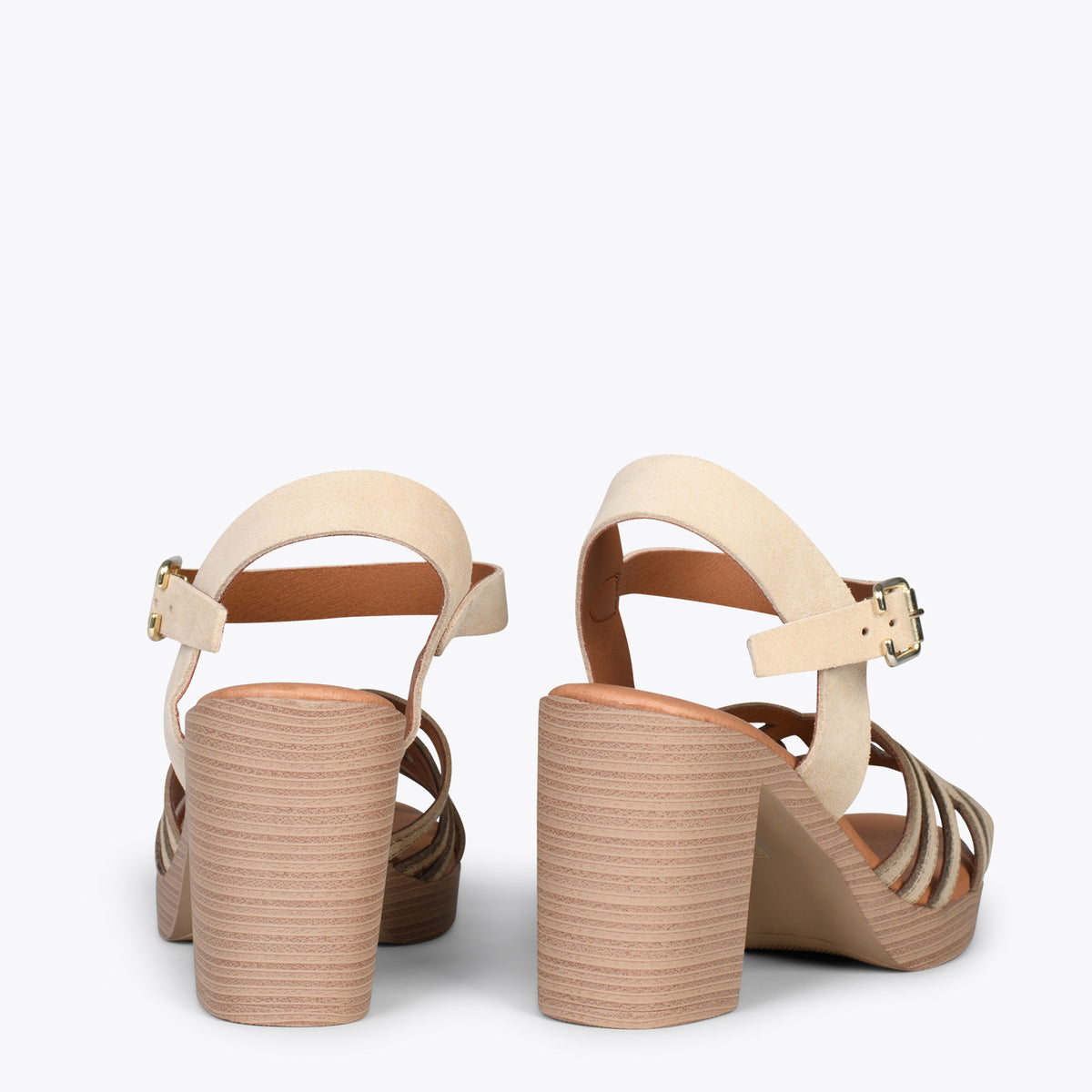 CIBELES – Sandalias de tacón efecto madera BEIGE