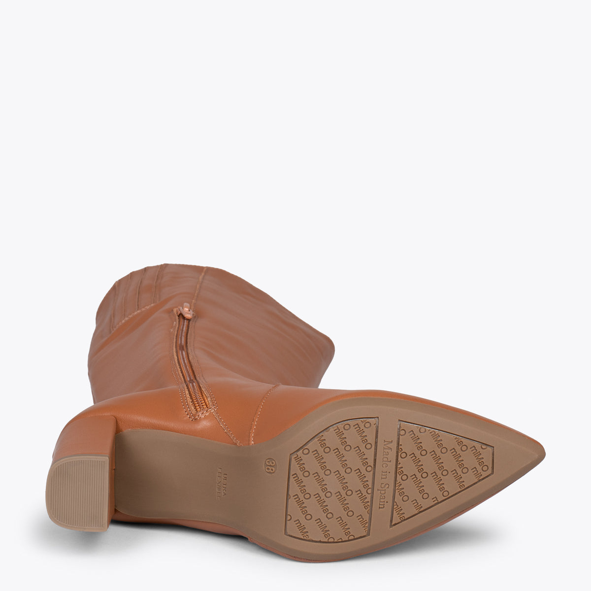 URBAN - Bottes hautes en nappa avec zip CAMEL