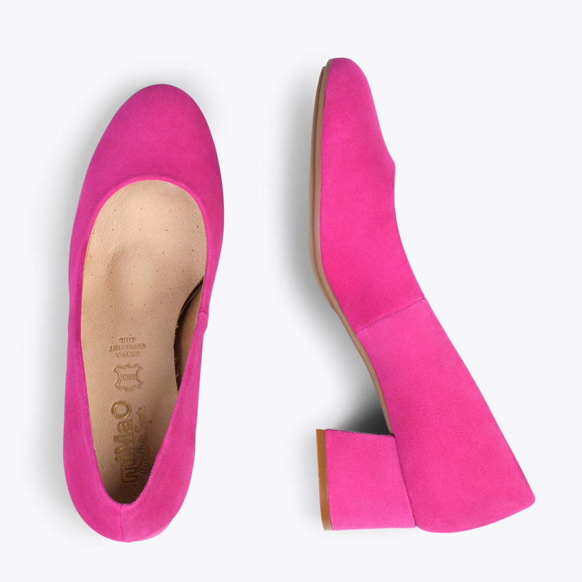 URBAN REDONDO – Zapatos de tacón bajo de ante FUCSIA