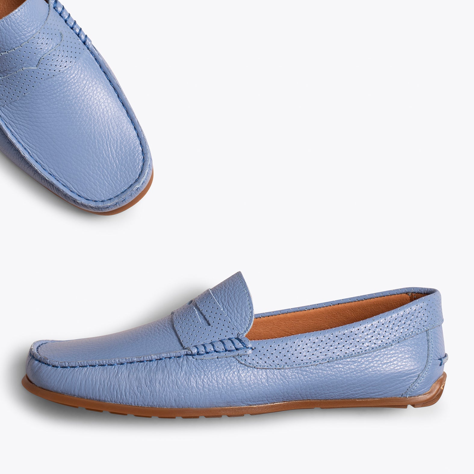 MOCASÍN Calzado casual para hombre de piel AZUL CLARO - miMaO ®