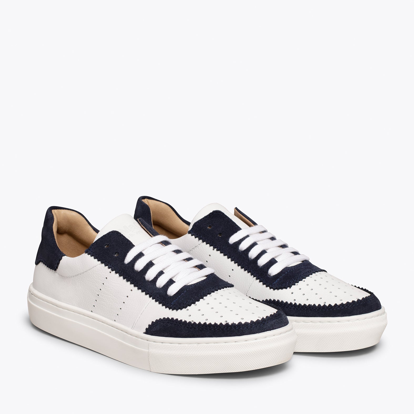 ROLLER - Sneakers pour femme blanches feston BLEU MARINE