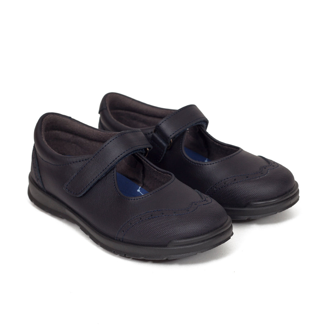 Zapatos colegiales niña Merceditas azul marino para uniforme de colegio