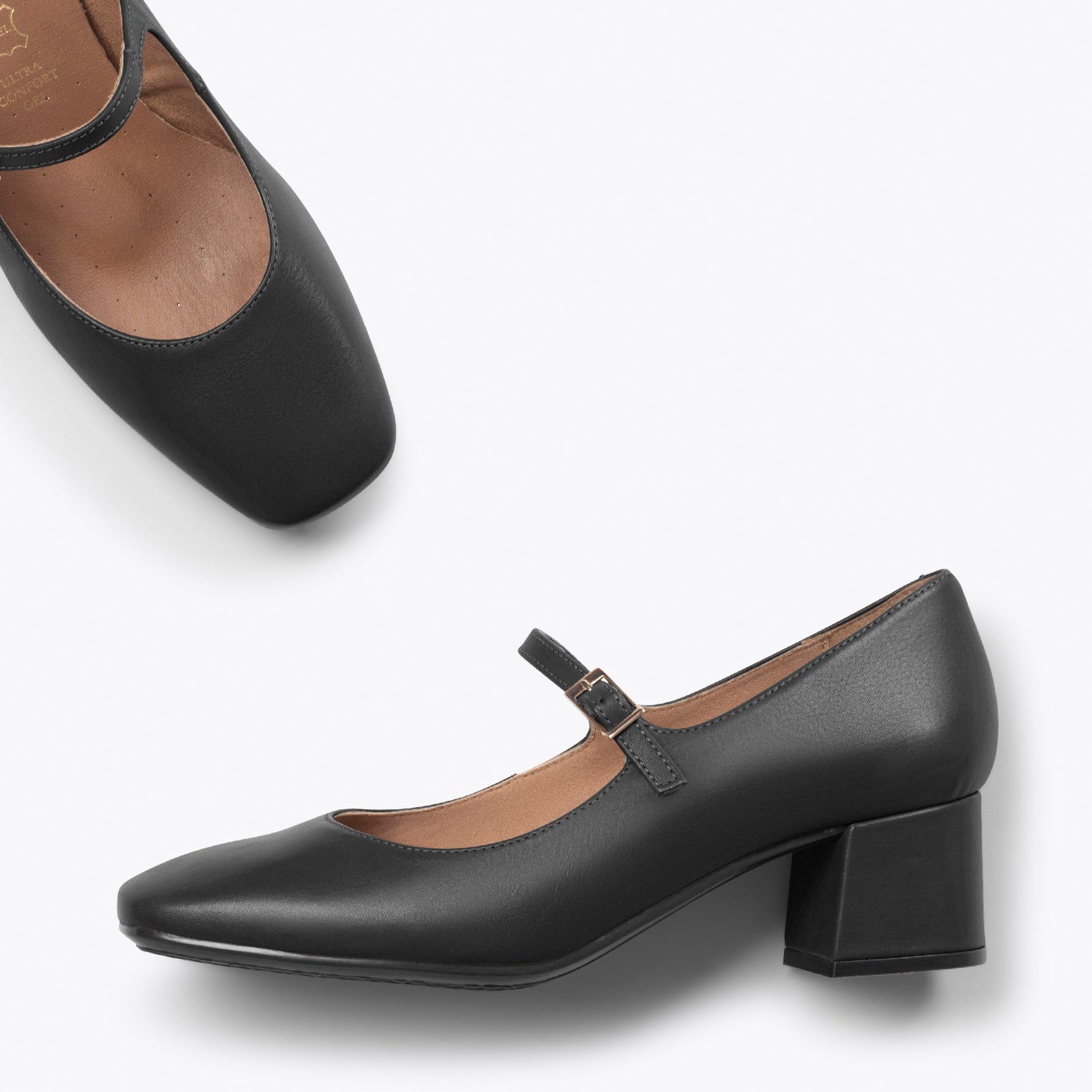 BELLA – Chaussures avec bracelet et bout carré NOIR