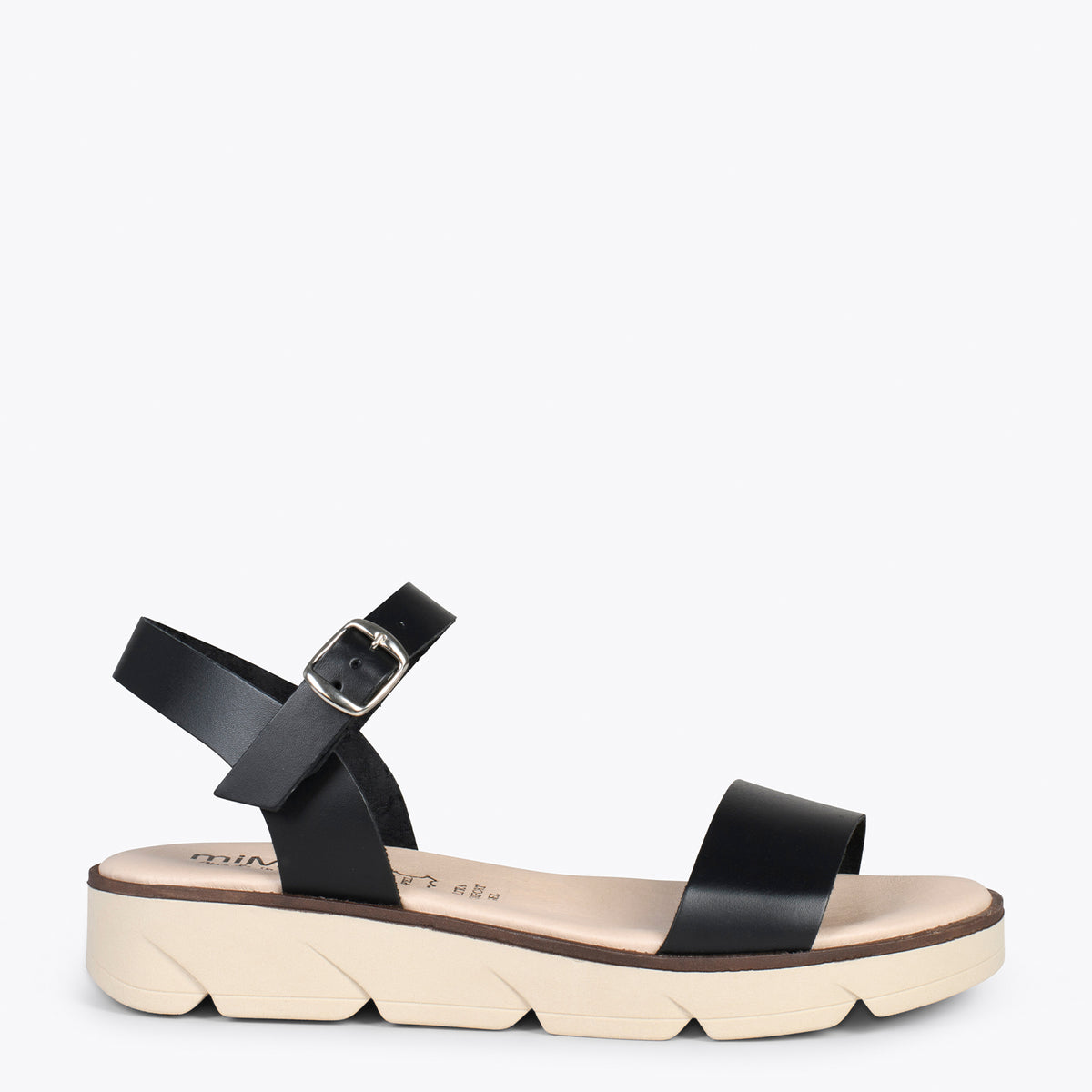RIVER – Sandalias de piel con cuña media NEGRO