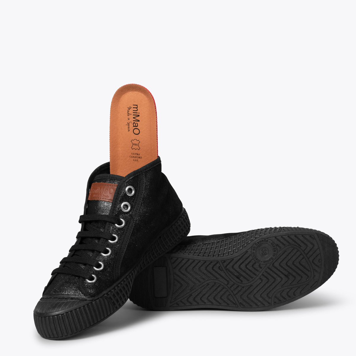 JUMP - Baskets cuir métallisé NOIR pour femme