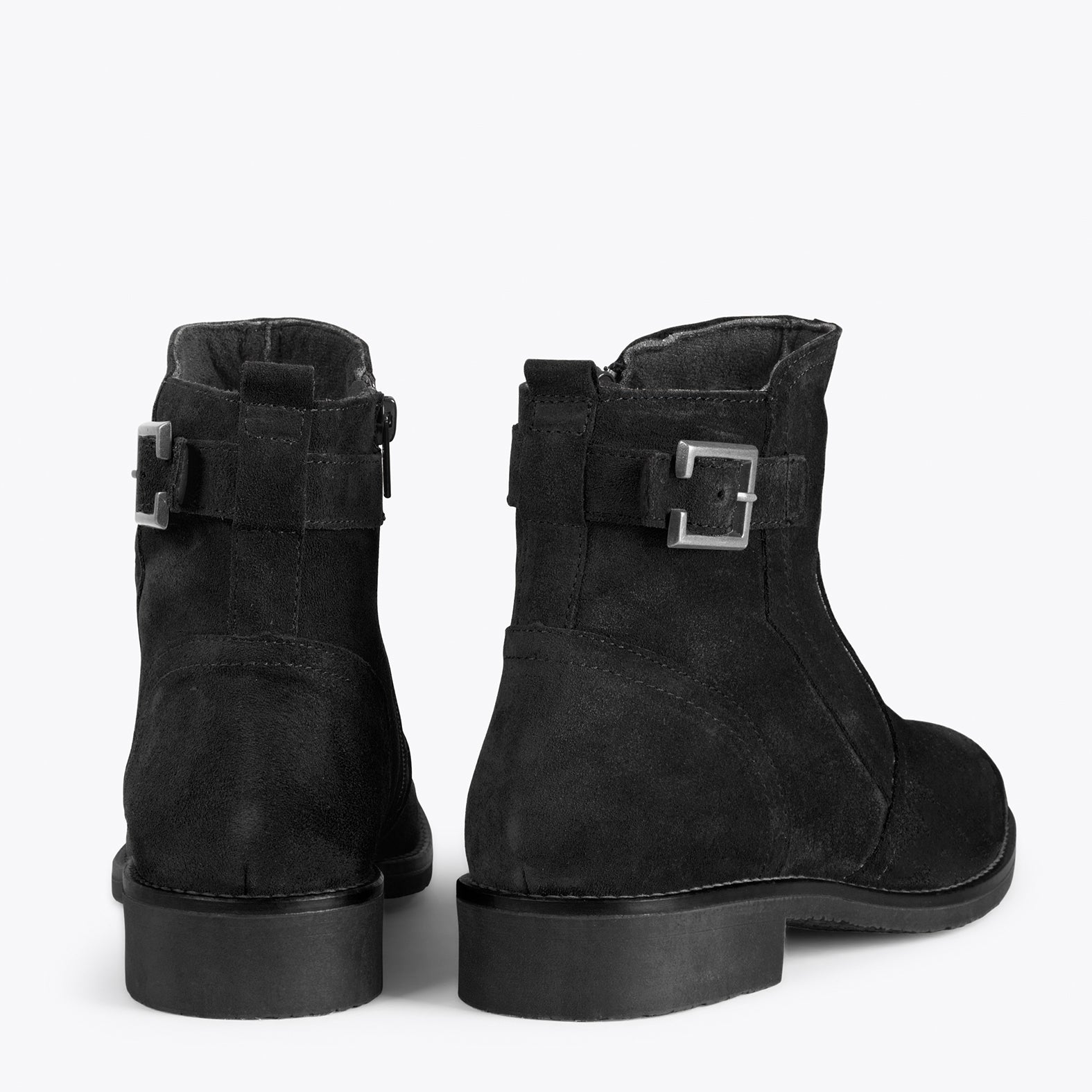 BIKER – BLACK flat booties with buckle